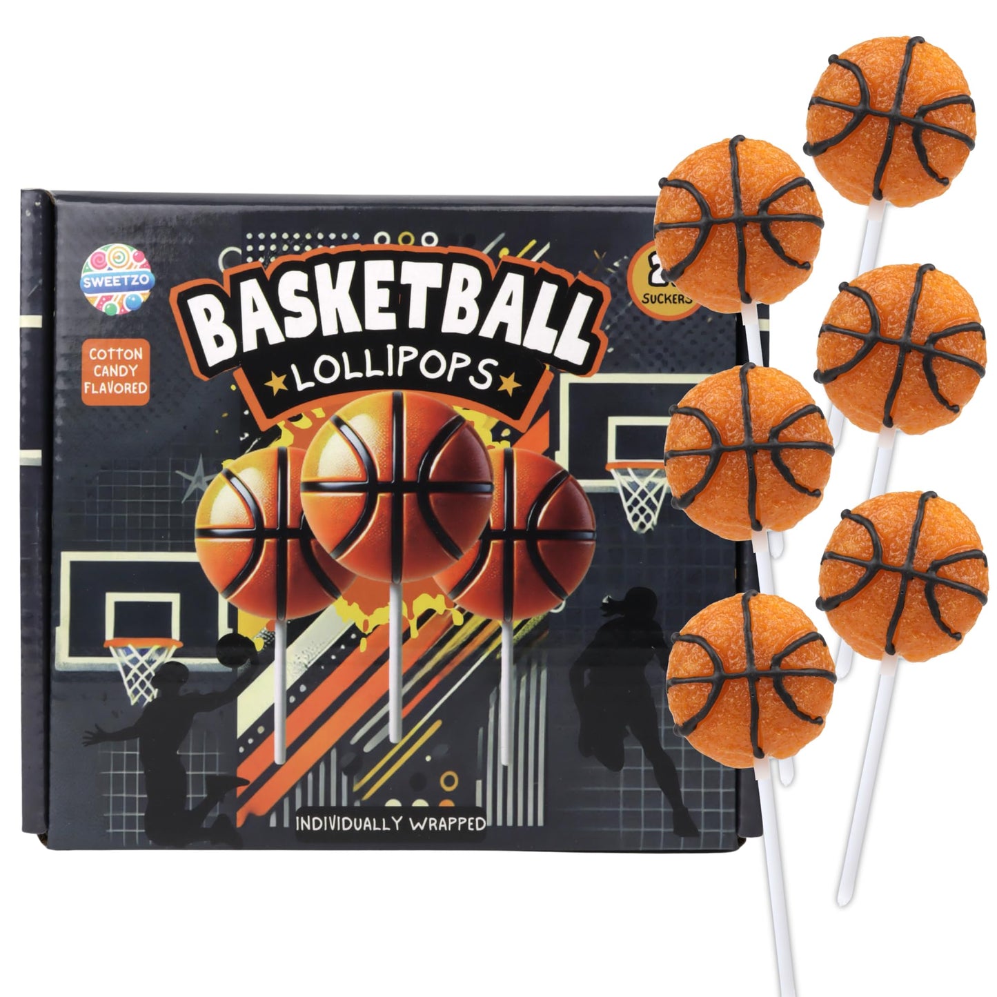 Sweetzo Basketball Lollipops, Strawberry Flavored, Individually Wrapped, 24 Count Box, 10.16 Ounces
