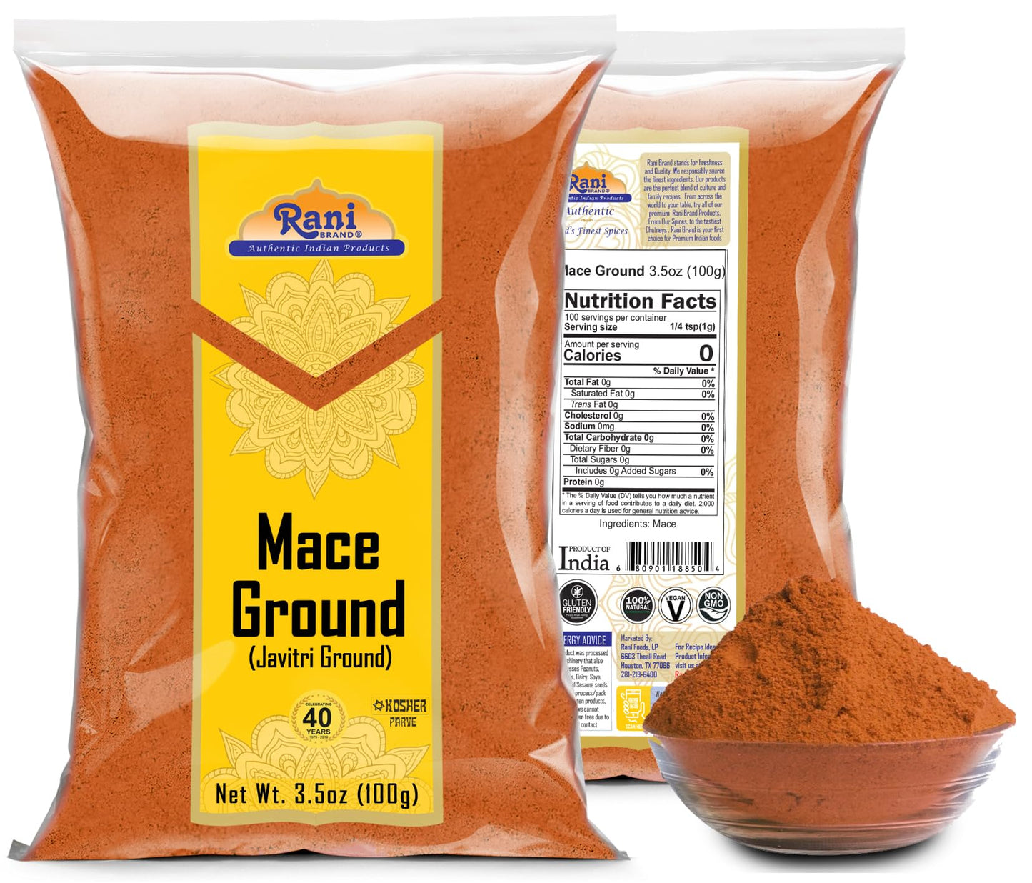 Rani Mace Ground (Javathri) Powder, Spice 3.5Oz (100G) ~ All Natural | Vegan | Gluten Friendly | Non-Gmo | Kosher | Indian Origin