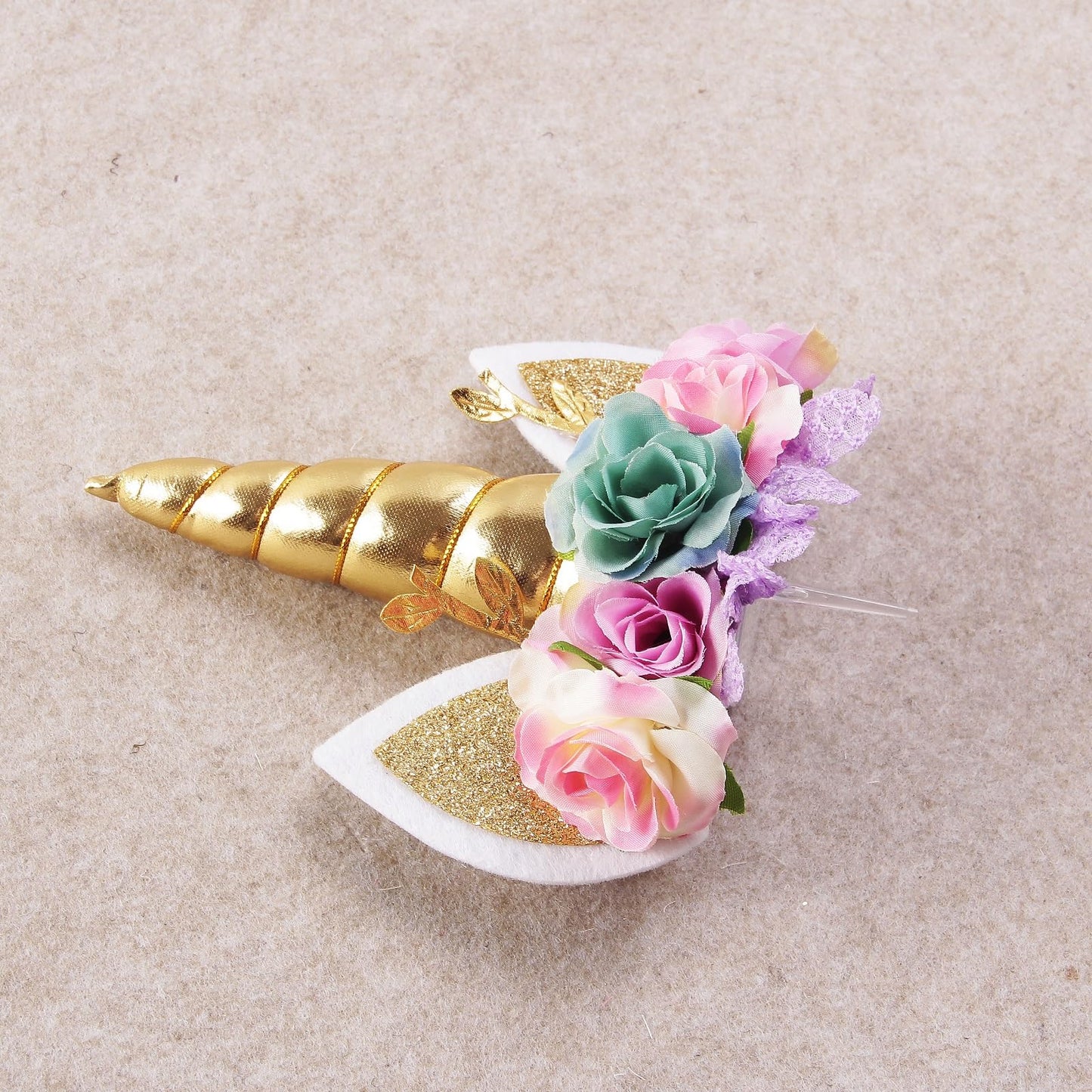 Nishine Rose Floral Unicorn Cake Topper Birthday Party Cake Decoration (Gold&Mint)