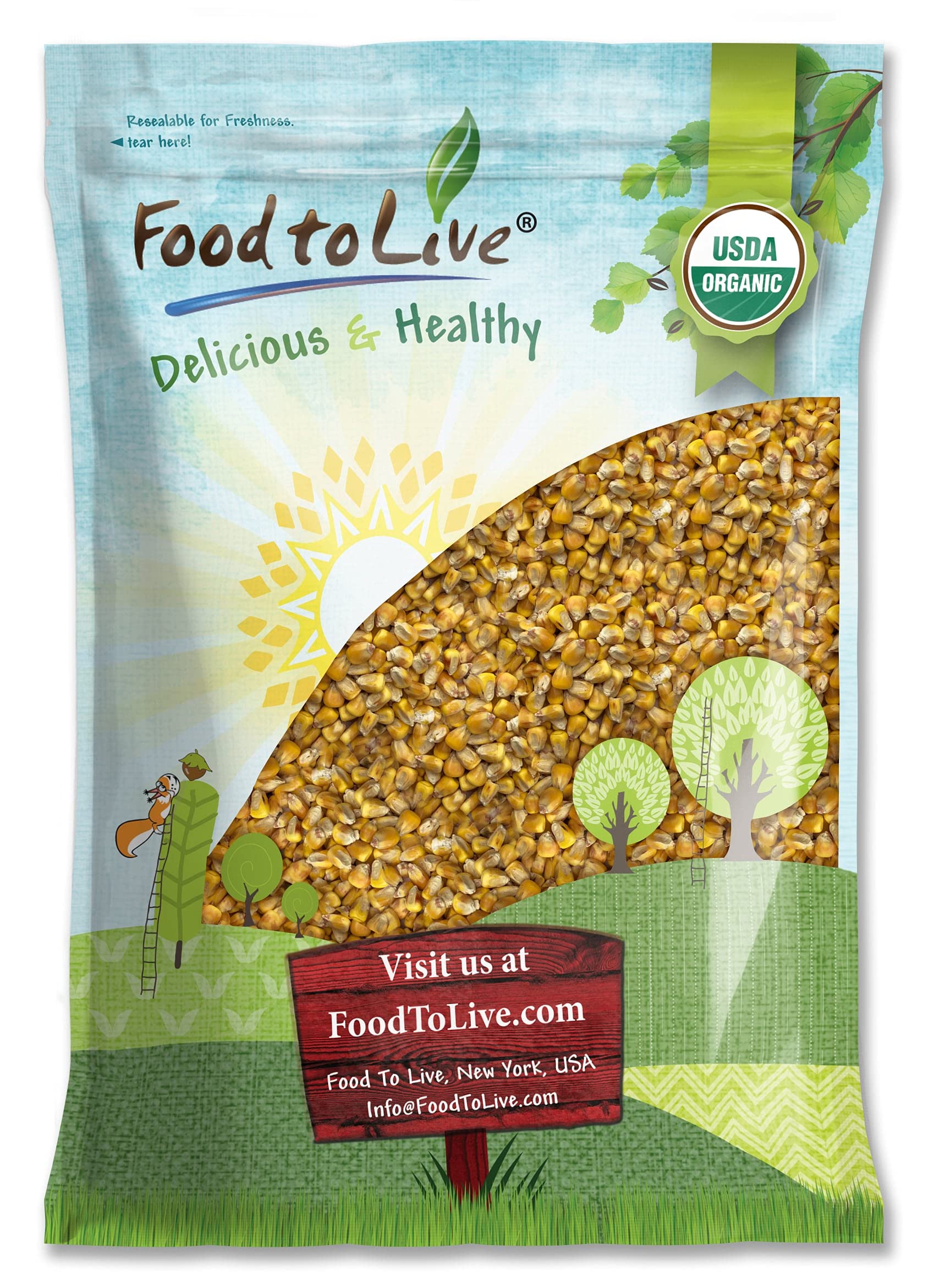 Food to Live Organic Yellow Whole Corn, 10 Pounds - Non-GMO Maize, Cleaned and Dried Kernels, Vegan, Kosher, Bulk Cereal Grain, 