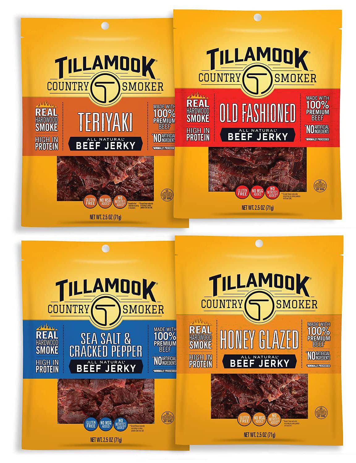 Tillamook Country Smoker Beef Jerky Variety Pack, Hardwood Smoked, 2.5 Ounce (Pack of 4)