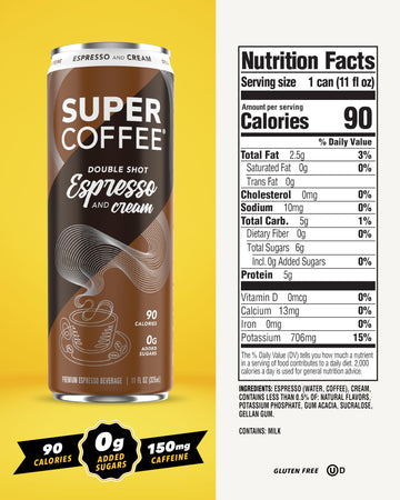 Kitu Super Coffee Espresso, Iced Keto Coffee (0G Added Sugar, 90 Calories) [Espresso & Cream] 11 Fl Oz, 12 Pack | Iced Coffee, P