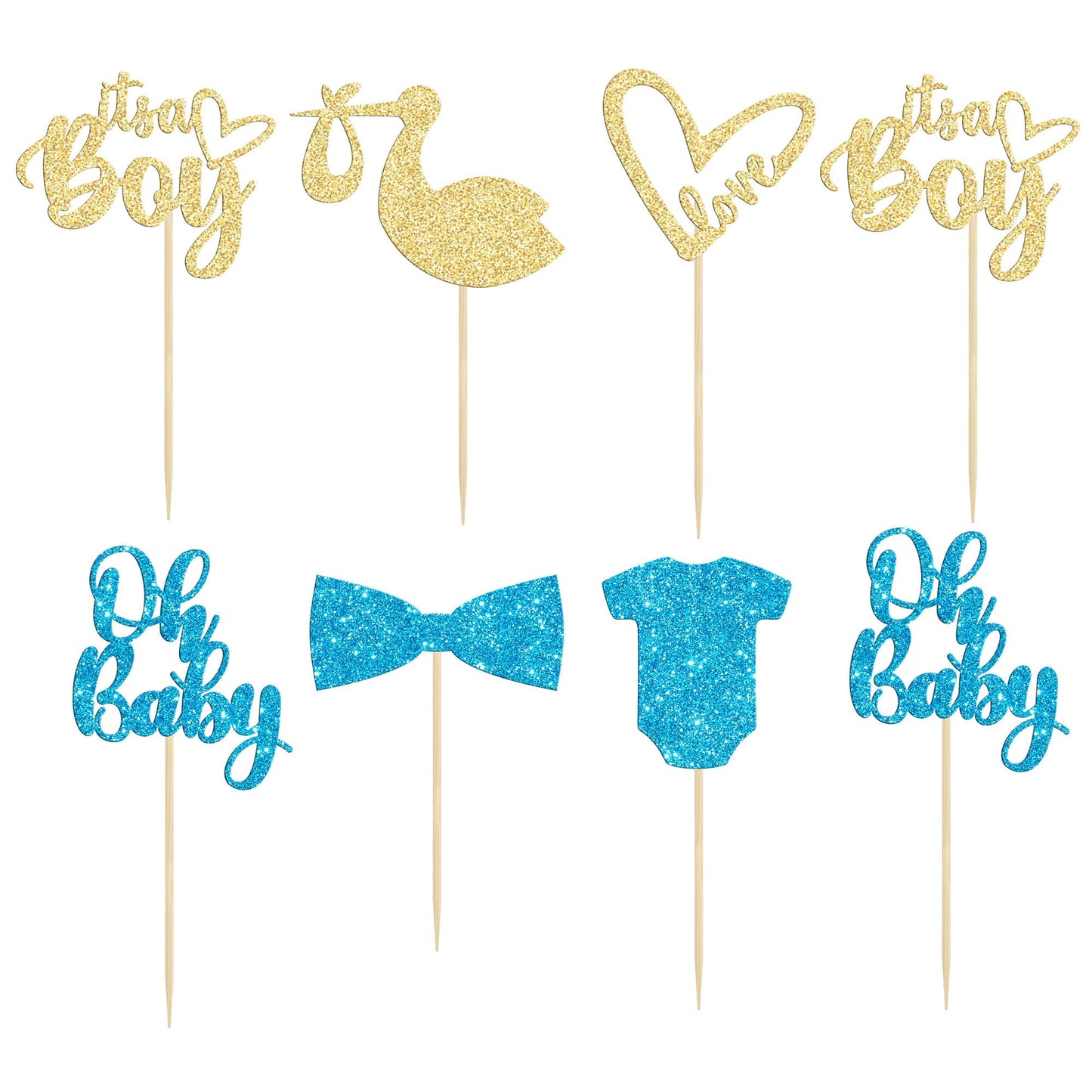 Gyufise 36 Pack Oh Baby Cupcake Toppers Assembled It'S A Boy Cupcake Toppers With Tie Onesie Love Heart Glitter Cake Picks Decor