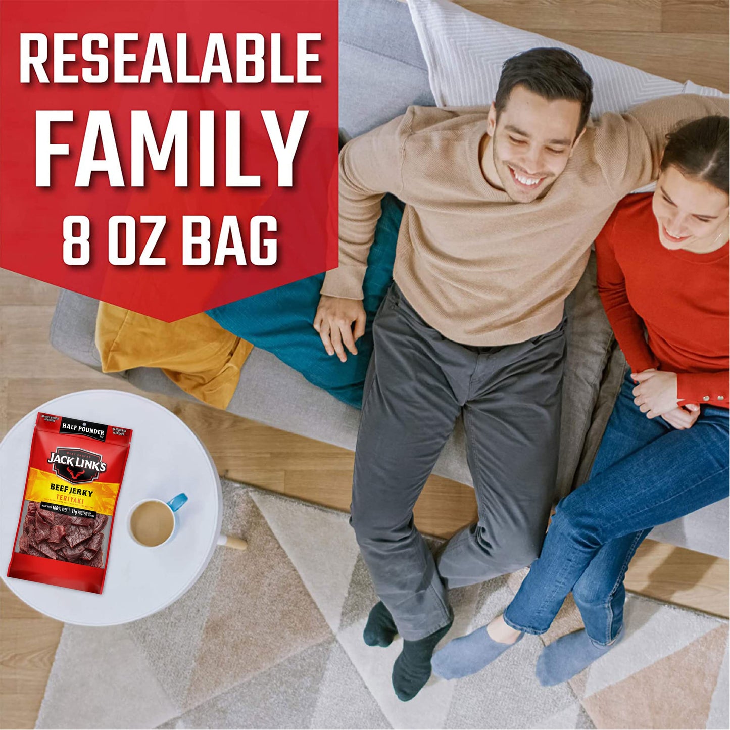 Jack Links Beef Jerky Teriyaki, 8 oz, Made with 100% Beef, Keto & Paleo Friendly, Ready to Eat Protein Snack