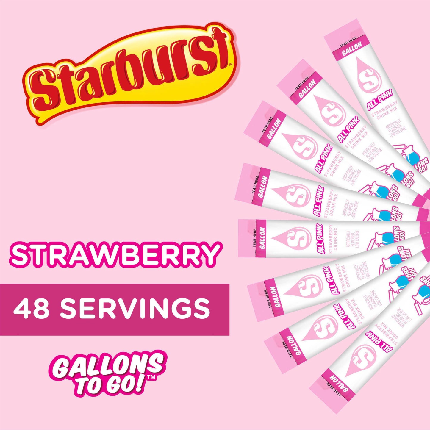 Starburst Gallons To Go Powdered Drink Mix  8-Count Box (6 Pack)  All Pink Strawberry - Low Calorie and Zero Sugar Drink Mix  Each Stick Makes 1 Gallon-Sized Pitcher
