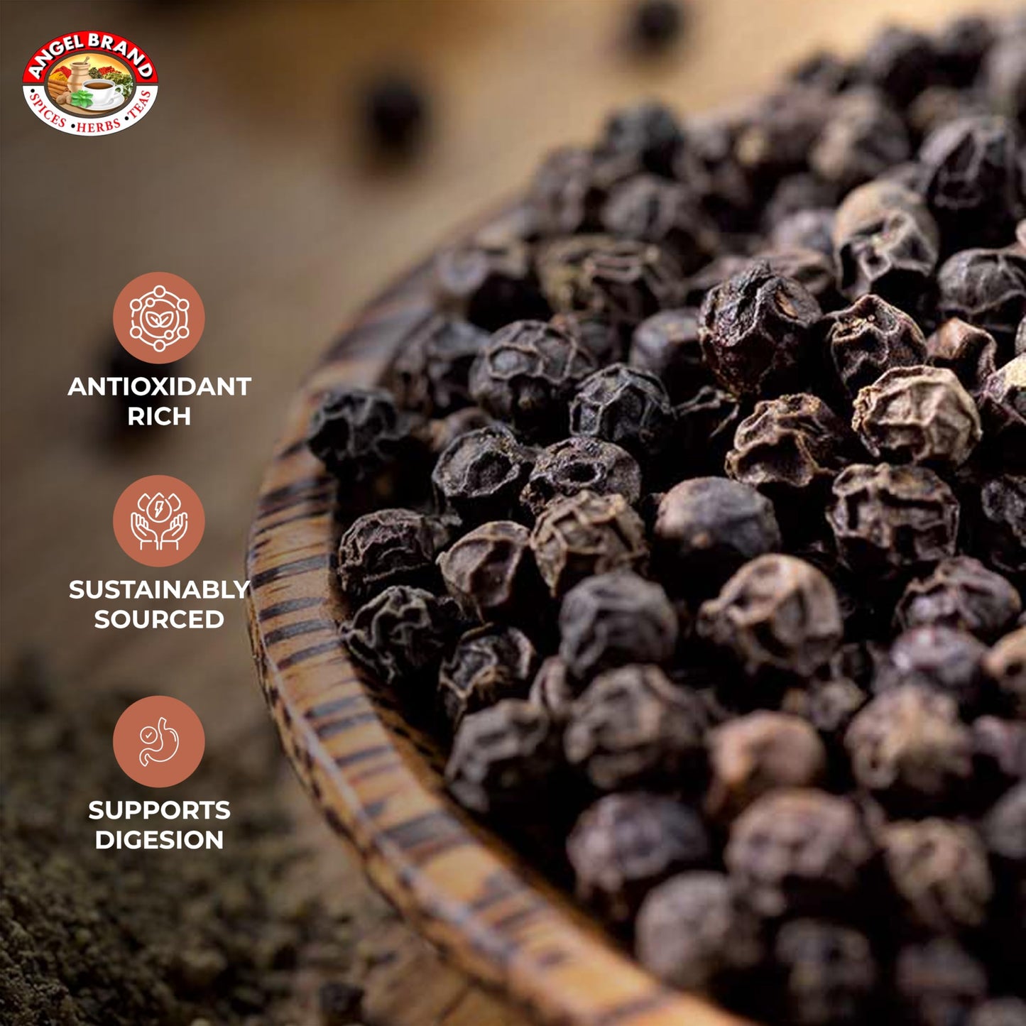 Angel Brand Black Peppercorns Whole - Premium Peppercorns For Grinders, Cooking, And Seasoning - Perfect Whole Black Pepper For