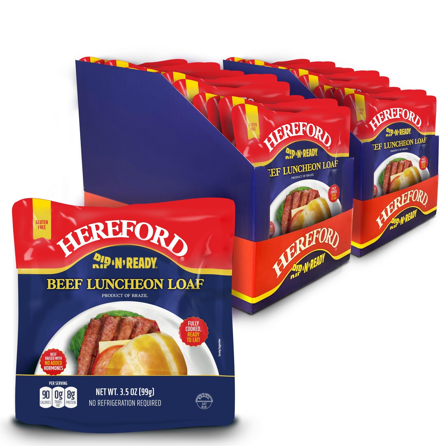 HEREFORD Beef Luncheon Loaf - Shelf Stable, Fully Cooked, 8g Protein - 3.5oz Pouch (Case of 24)