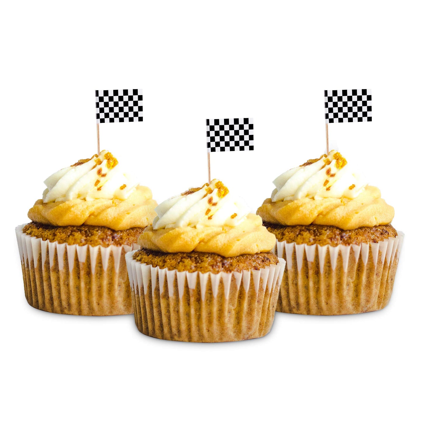 100 Pack Mini Checkered Racing Flag Finish Line Cupcake Toppers Party Decorations Picks Set (2.5 Inches Tall)