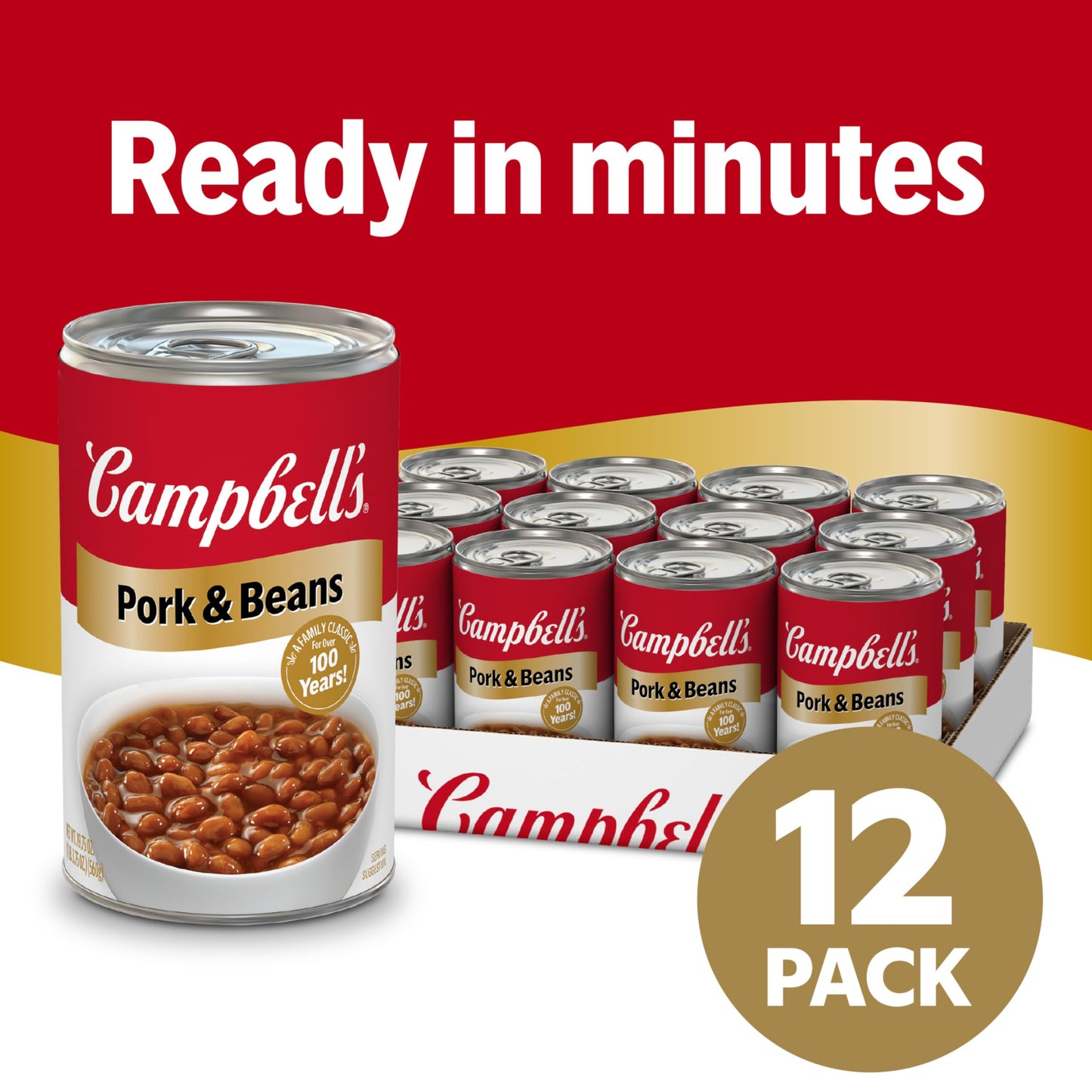 Campbell s Canned Beans, Pork and Beans, 19.75 oz. Can (Pack of 12)