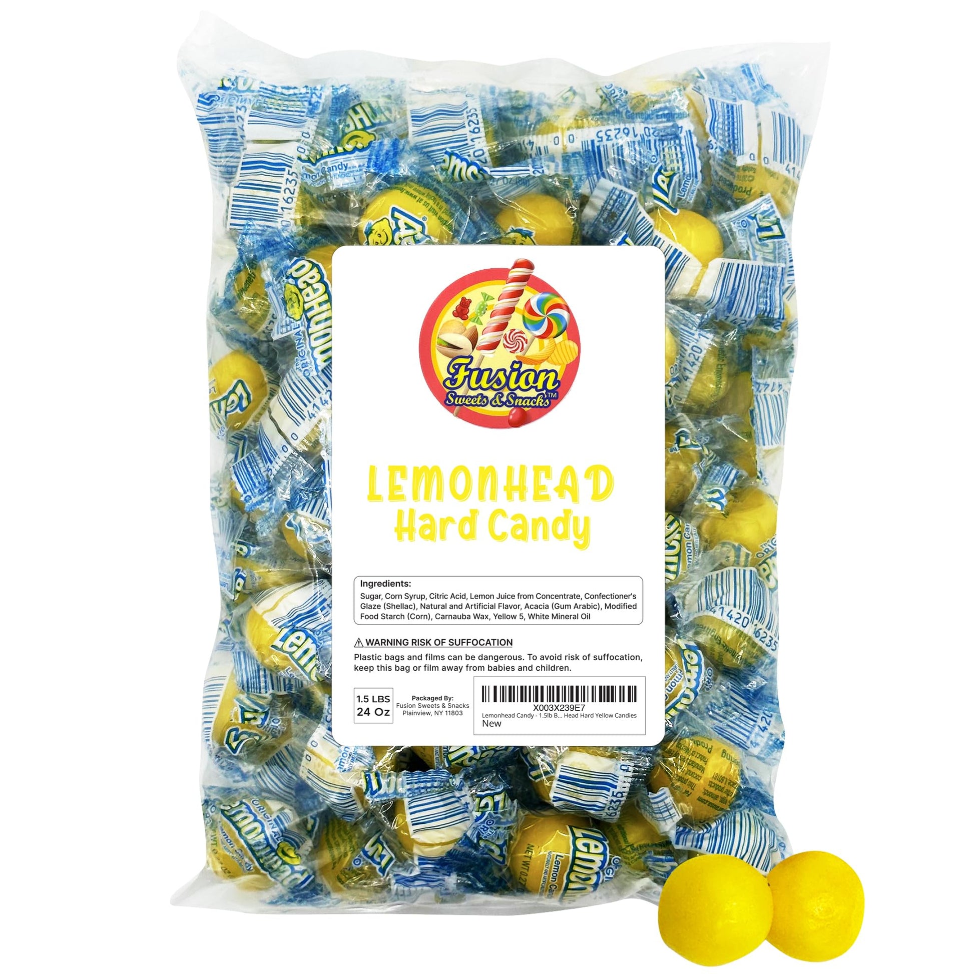 Lemonhead Candy - 1.5lb Bulk Bag, Individually Wrapped Original Lemon Head Hard Yellow Candies - The Perfect Candy For Parties, 