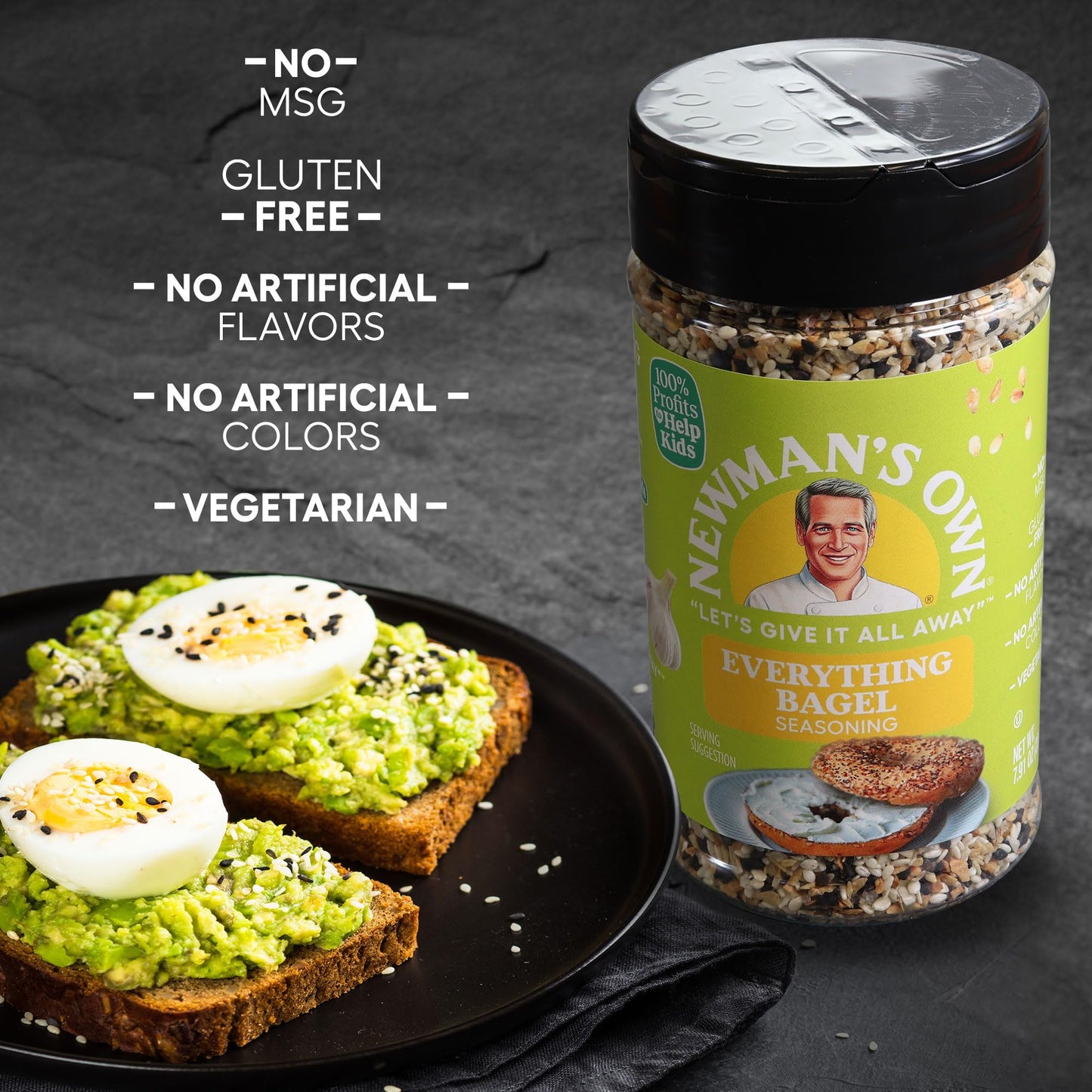 Newman'S Own Everything Bagel Seasoning; Perfect Spices For Wraps, Eggs And Potato Salads; No Msg, Gluten Free; Kosher; 7.91 Oz.