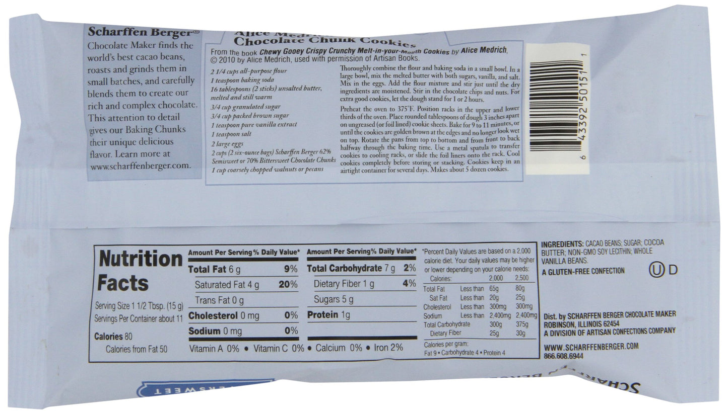 Scharffen Berger Baking Chocolate Chunks, Bittersweet, 6 Ounce (Pack of 5)