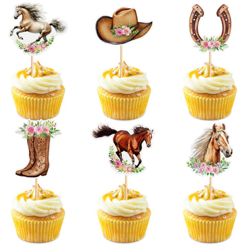 36 Pack Horse Cupcake Toppers Flower Horse Cupcake Picks Horse Racing Party Baby Shower Wedding Girls Birthday Party Cake Decora