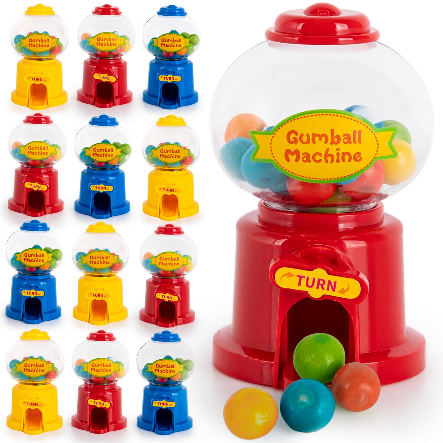 ArtCreativity Mini Gumball Machine - Set of 12 - Multicolor Candy Dispenser - 4 Count - Model AC-3291