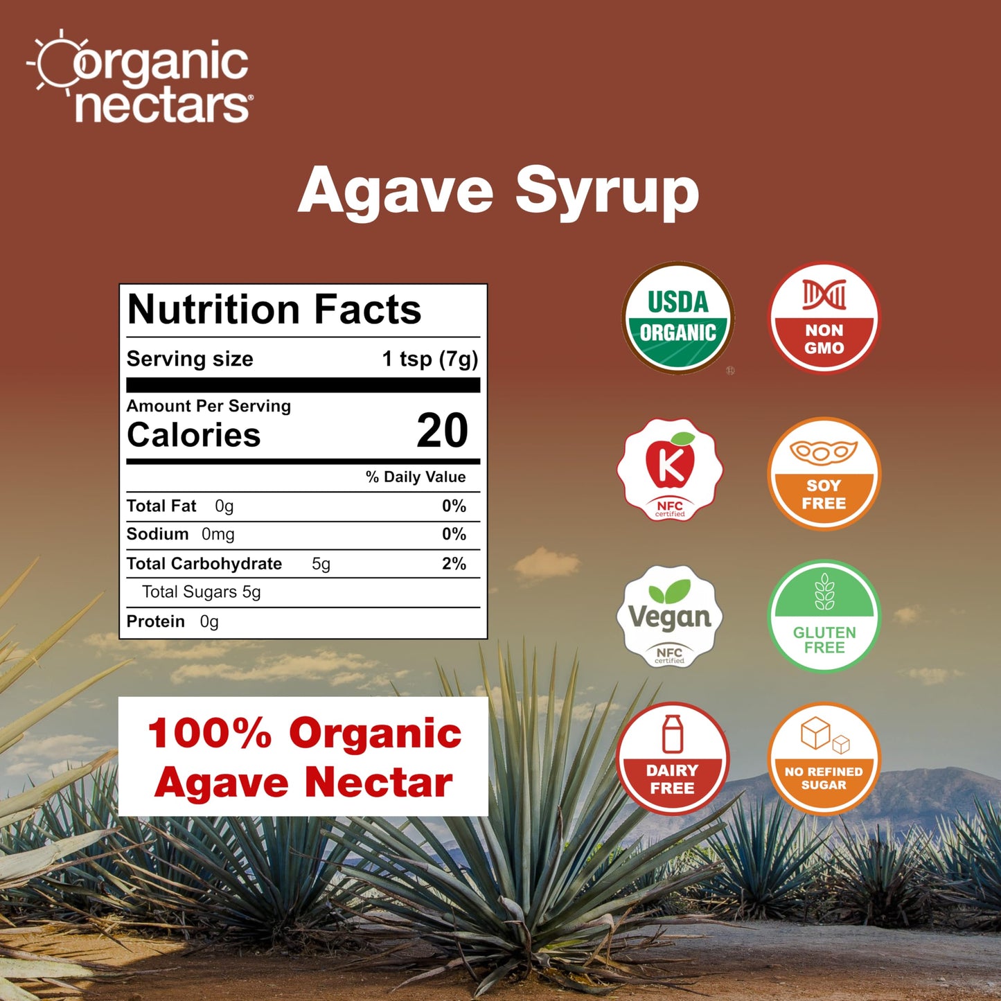 Organic Nectars Dark Agave Syrup - 17 Fl Oz (Pack of 1)