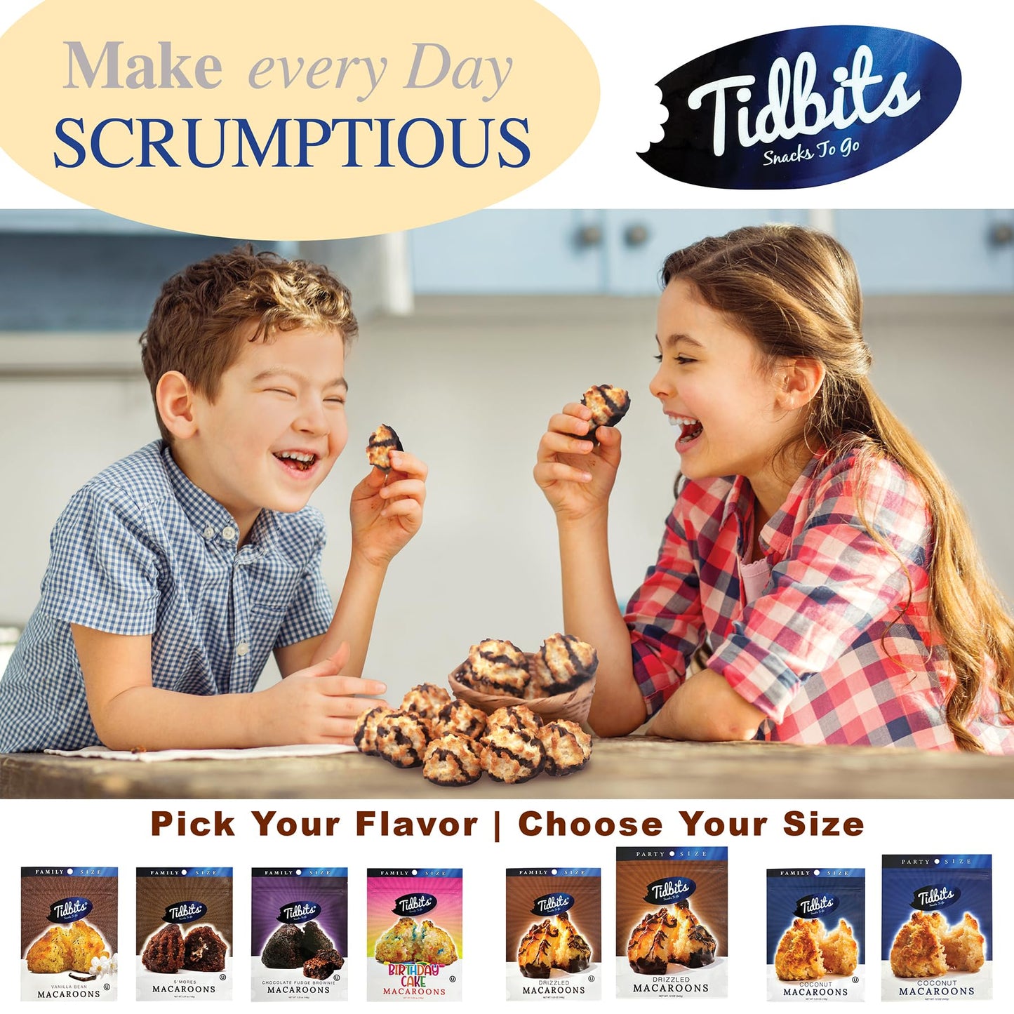 Tidbits Snacks To Go Chocolate Drizzle Macaroons - 5.25 Oz. Family Size, Gourmet Gluten-Free Snack Treats, Delicious Vegan Dairy