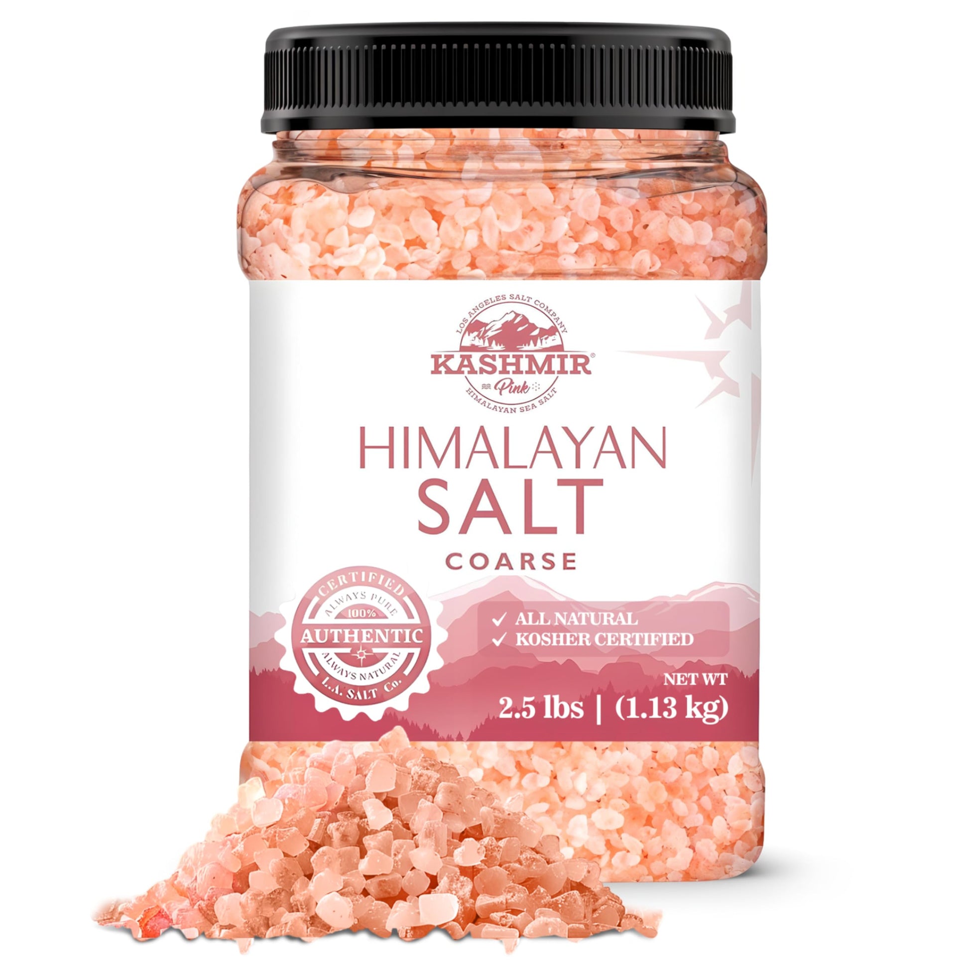 LA SALT CO Kashmir 2.5 Lbs Pink Himalayan Salt Jar, Coarse | 100% Pure, Food Grade with 84 Trace Minerals | Kosher Certified, Ve
