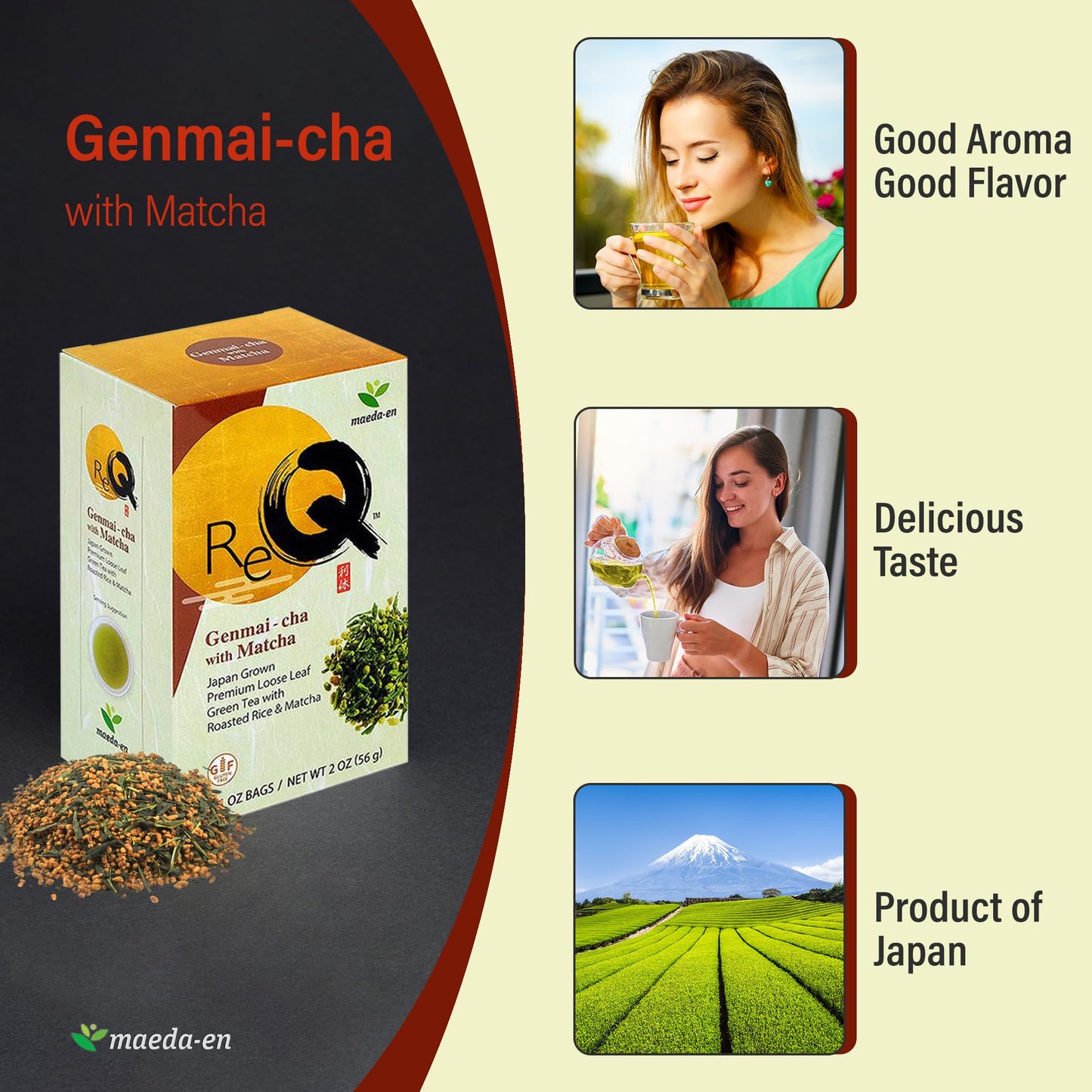 MAEDA-EN Genmai-cha with Matcha Loose Leaf Green Tea, 168g, 3 Pack - Japanese Origin Hot or Iced Drink