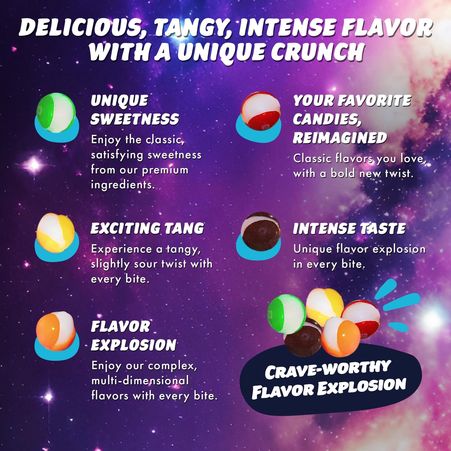 Cosmic Freeze Rock Starz Dried Candy, Crunchy Dry Candy For Mix-In Snacks Dried, Gluten-Free, Made In Usa, 2.4 Oz, 3-Pack