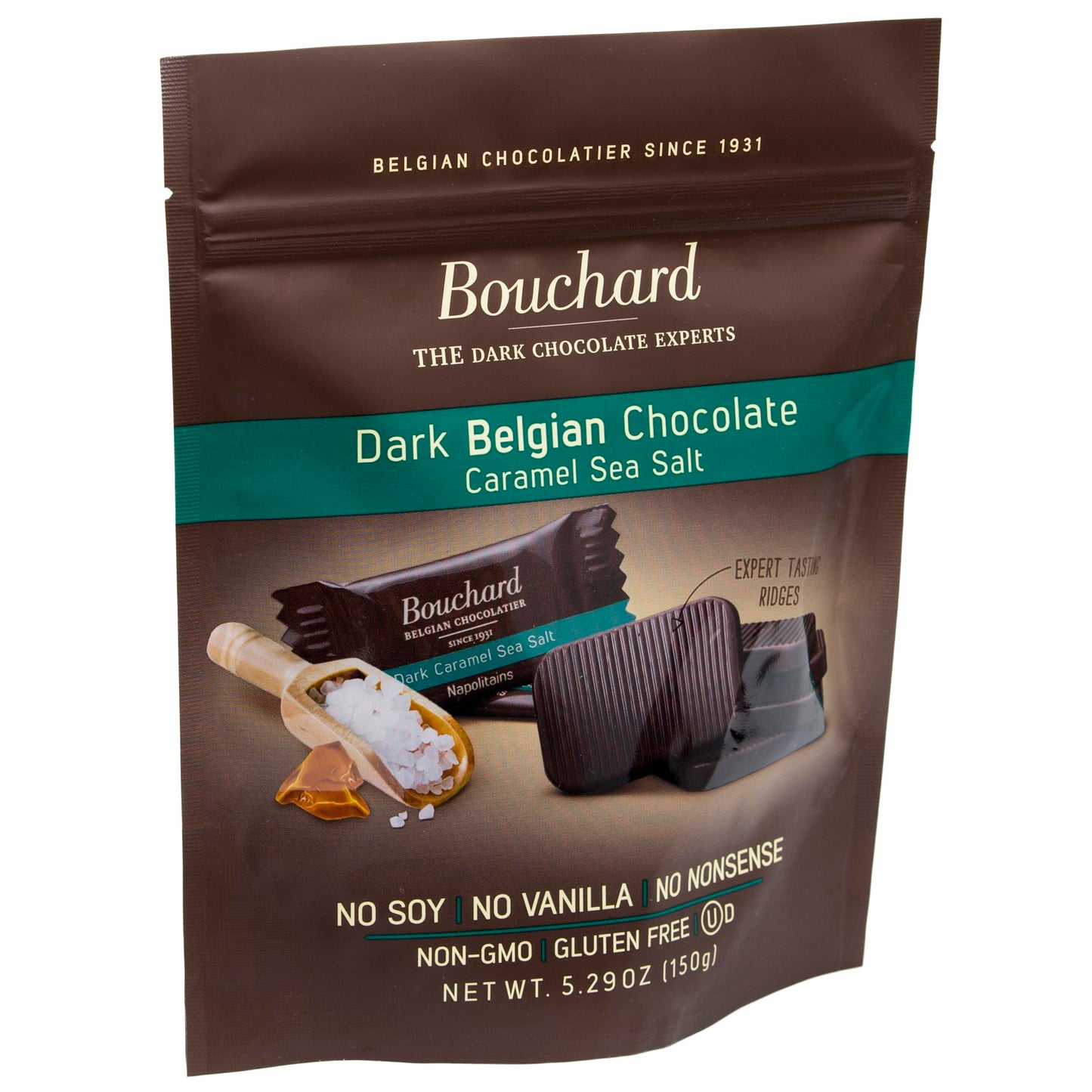Bouchard Belgian Dark Chocolate With Caramel & Sea Salt (5.29 Oz / 150G) (Pack Of 4)