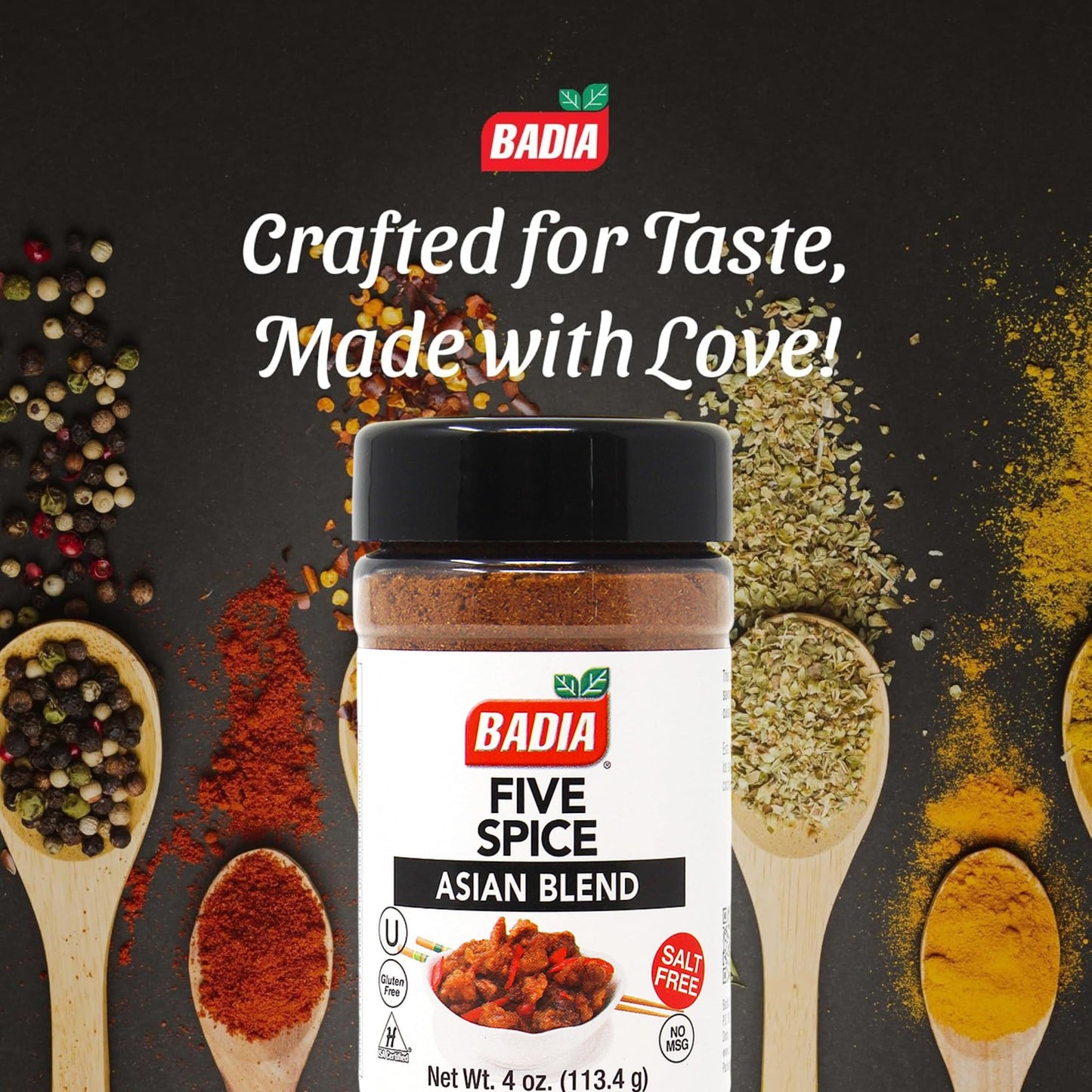 Badia Five Spice Asian Blend, 4 oz - Anise, Cloves, Cinnamon, Fennel & Ginger, Gluten Free