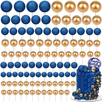 Tondiamo Foam Balloons Cake Topper Set, 108 Pcs for Weddings & Birthdays, Bright Blue & Gold, Multi Sizes, Model SD-Tondiamo-75220