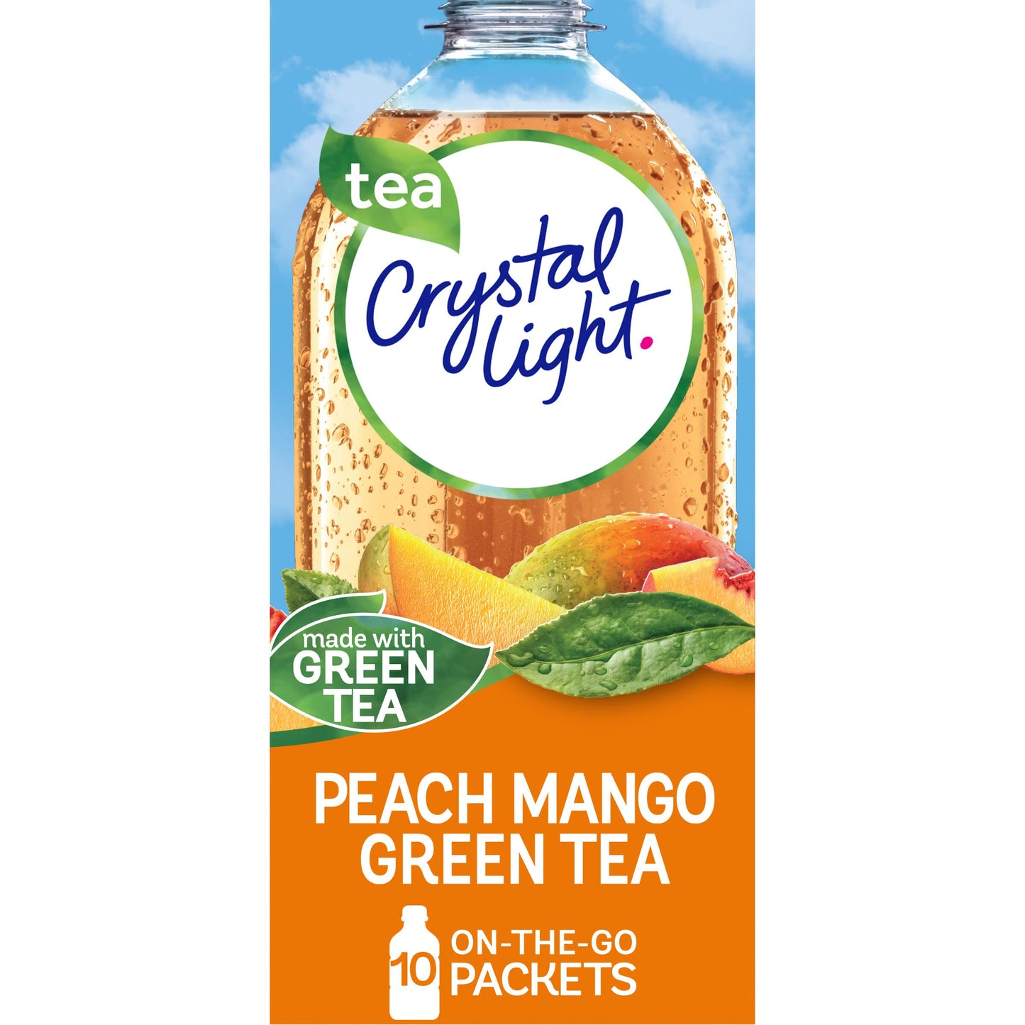 Crystal Light Peach Mango Green Tea Naturally Flavored Powdered Drink Mix, 10 Ct On-The-Go-Packets