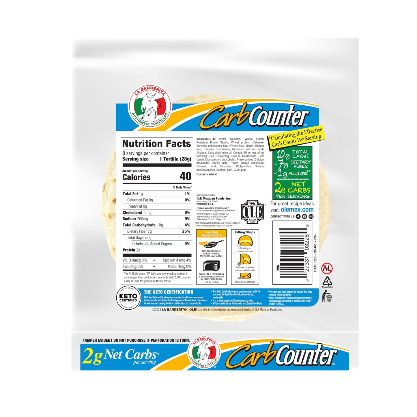 La Banderita Carb Counter Snack Size | 5.5'' Size Flour Tortillas |Carb Friendly |Keto Certified | 7.9 Oz.| 8 Count (Pack Of 4)