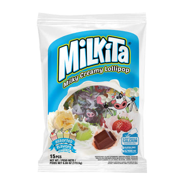 Milkita Creamy Shake Lollipop Bag, Gluten Free Chewy Candies With Calcium & Real Milk, Low-Sugar, Assorted Flavors (Strawberry,