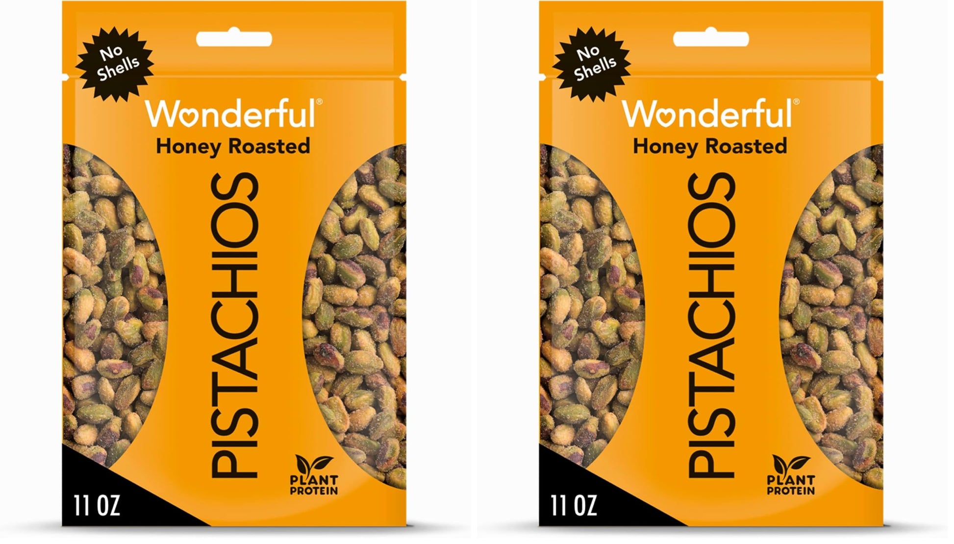Wonderful Pistachios No Shells, Honey Roasted, 11 Ounce Bag, Protein Snack, Gluten Free, On-the Go Snack (Pack of 2)