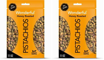 Wonderful Pistachios No Shells, Honey Roasted, 11 Ounce Bag, Protein Snack, Gluten Free, On-the Go Snack (Pack of 2)