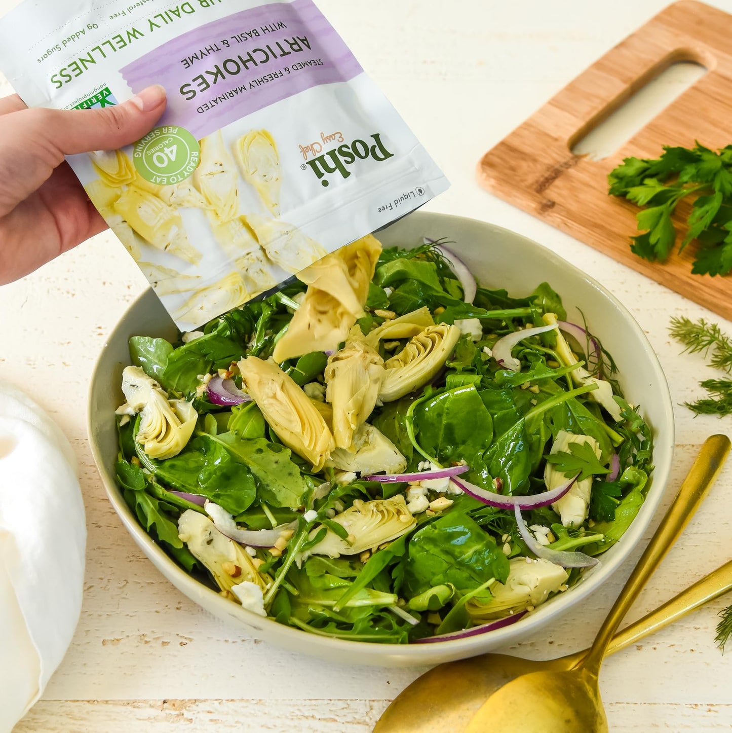 Poshi Marinated Artichoke Hearts With Basil + Thyme Natural, Keto, Vegan, Non Gmo, Low Carb + Calorie, Gluten Free Ready To Eat