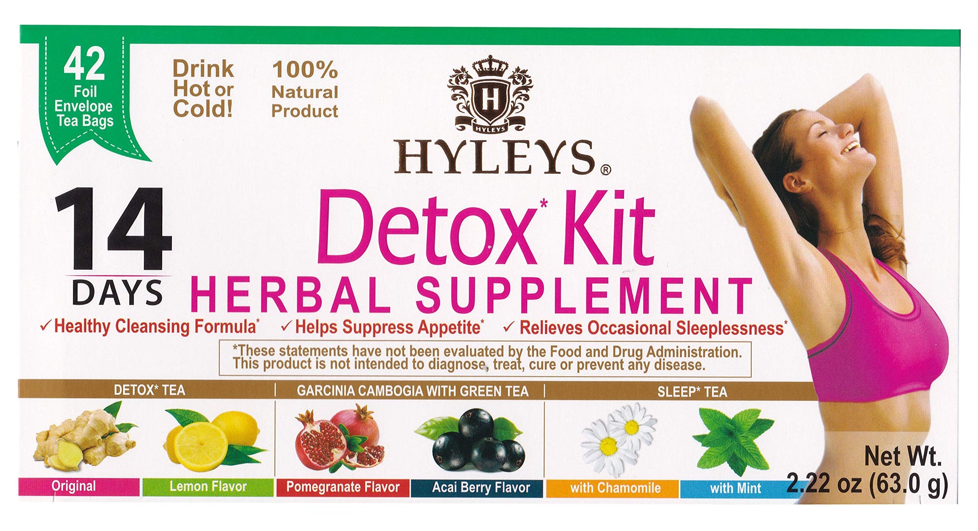 Hyleys Tea Wellness Tea 14 Days Detox Kit - 42 Tea Bags (12 Pack), 504Count