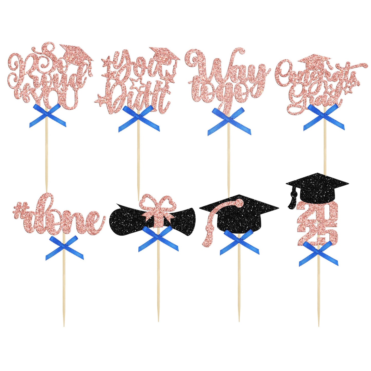 Gyufise Graduation Cupcake Toppers - 2024 Class Of 2024 & Congrats Grad Picks - Rose Gold