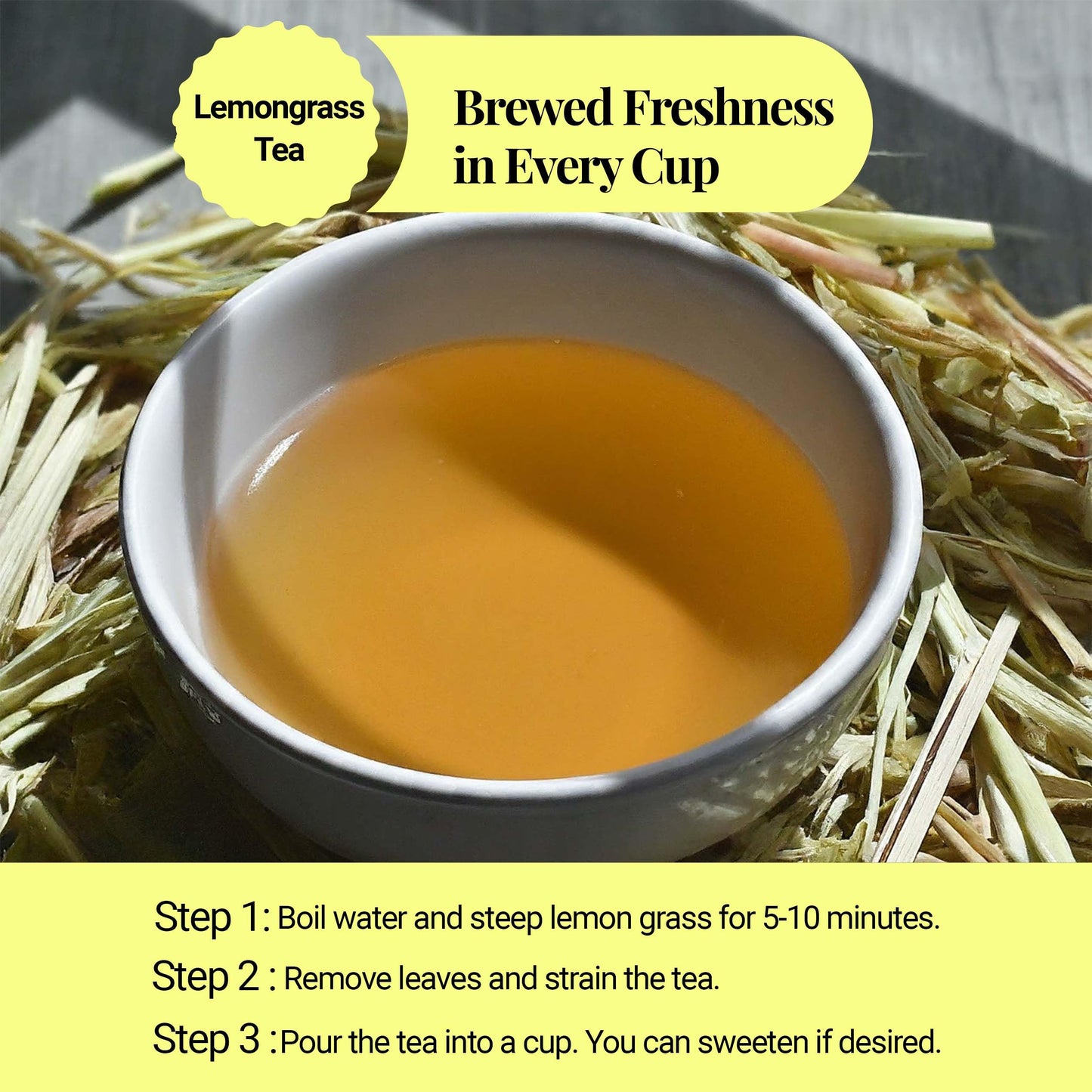 Akshit Dried Lemongrass Tea, 100% Natural, Caffeine Free, 5.2oz, Yellow, Non-GMO, Loose Leaf Herbal Tea, Pack of 2