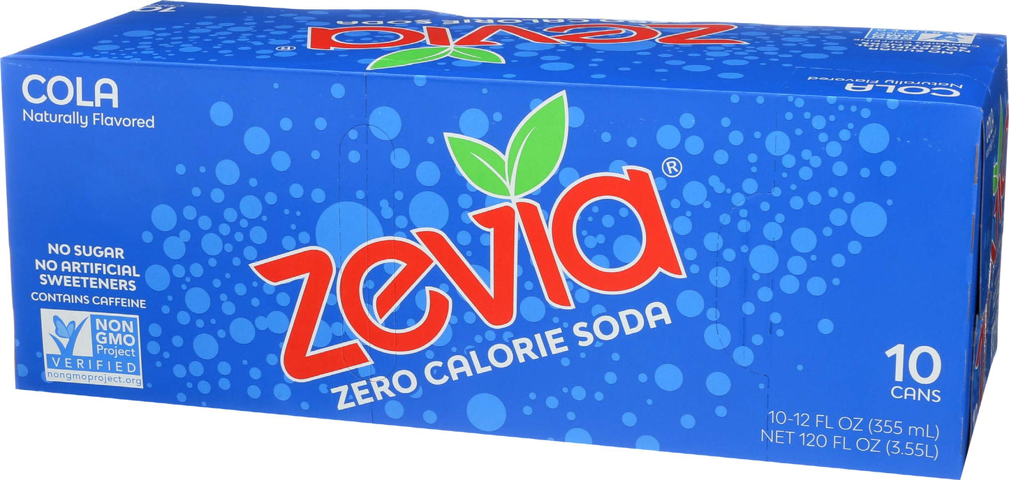 Zevia Zero Calorie Soda, Cola Flavor, 12 Fl Oz (Pack of 10)