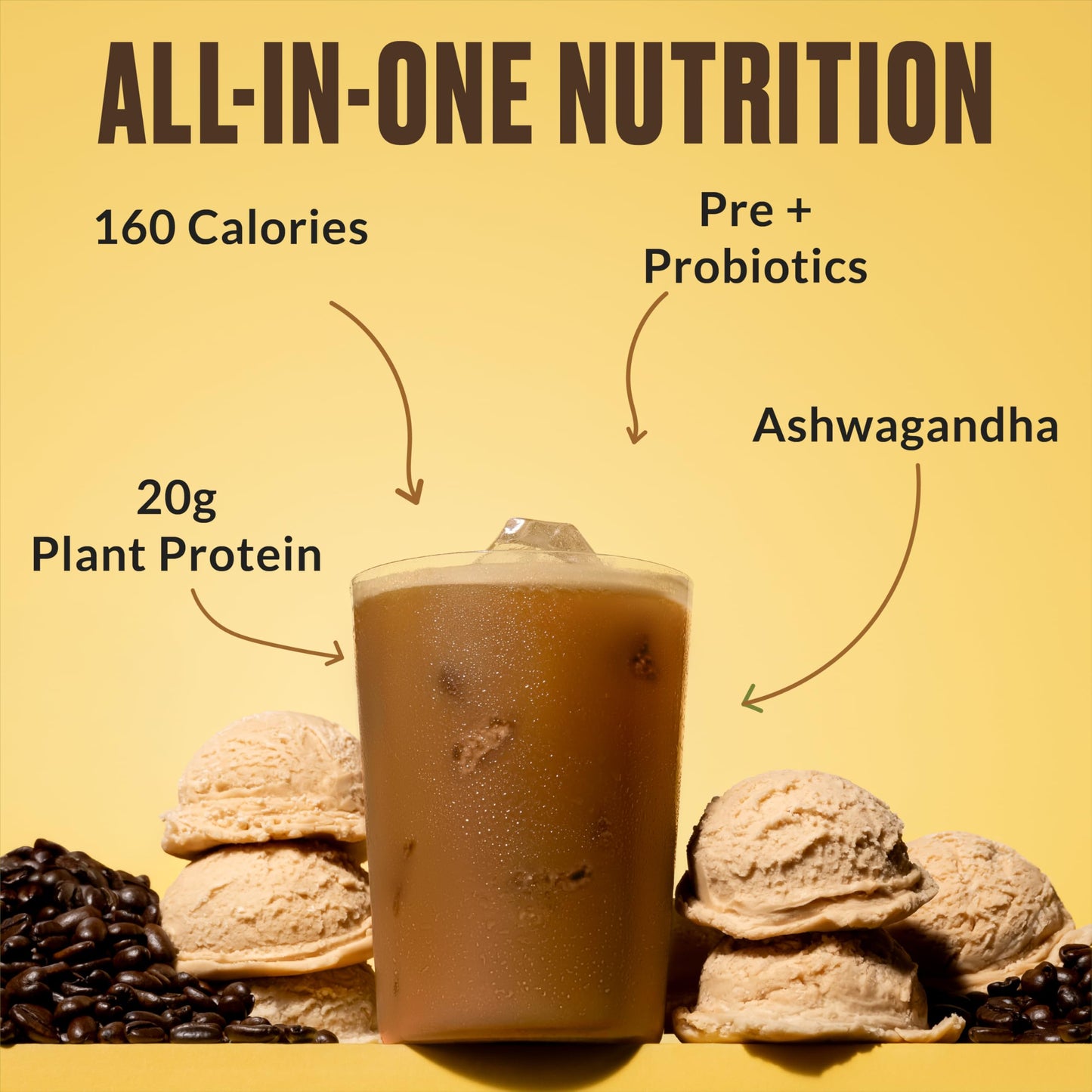VitaHustle ONE Protein Coffee - Superfood Meal Replacement Powder  Plant Based Protein Shake Powder  Vegan. Superfoods  Vitamins  Ashwagandha  Functional Mushroom Blend (Cafe Latte) 15 Servings