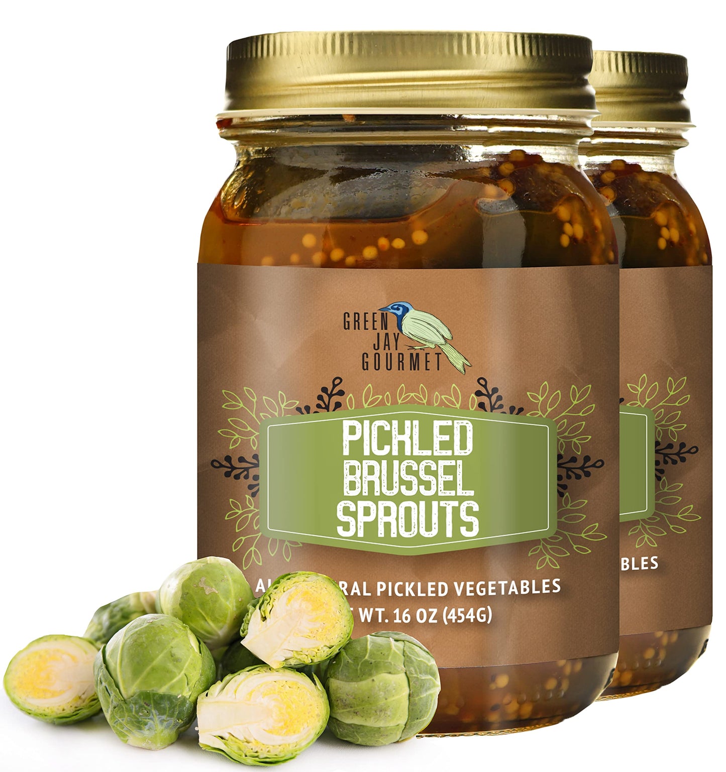 Green Jay Gourmet Pickled Brussel Sprouts in a Jar - Fresh Hand Jarred Vegetables for Cooking & Pantry - Home Grown Pre-Prepared