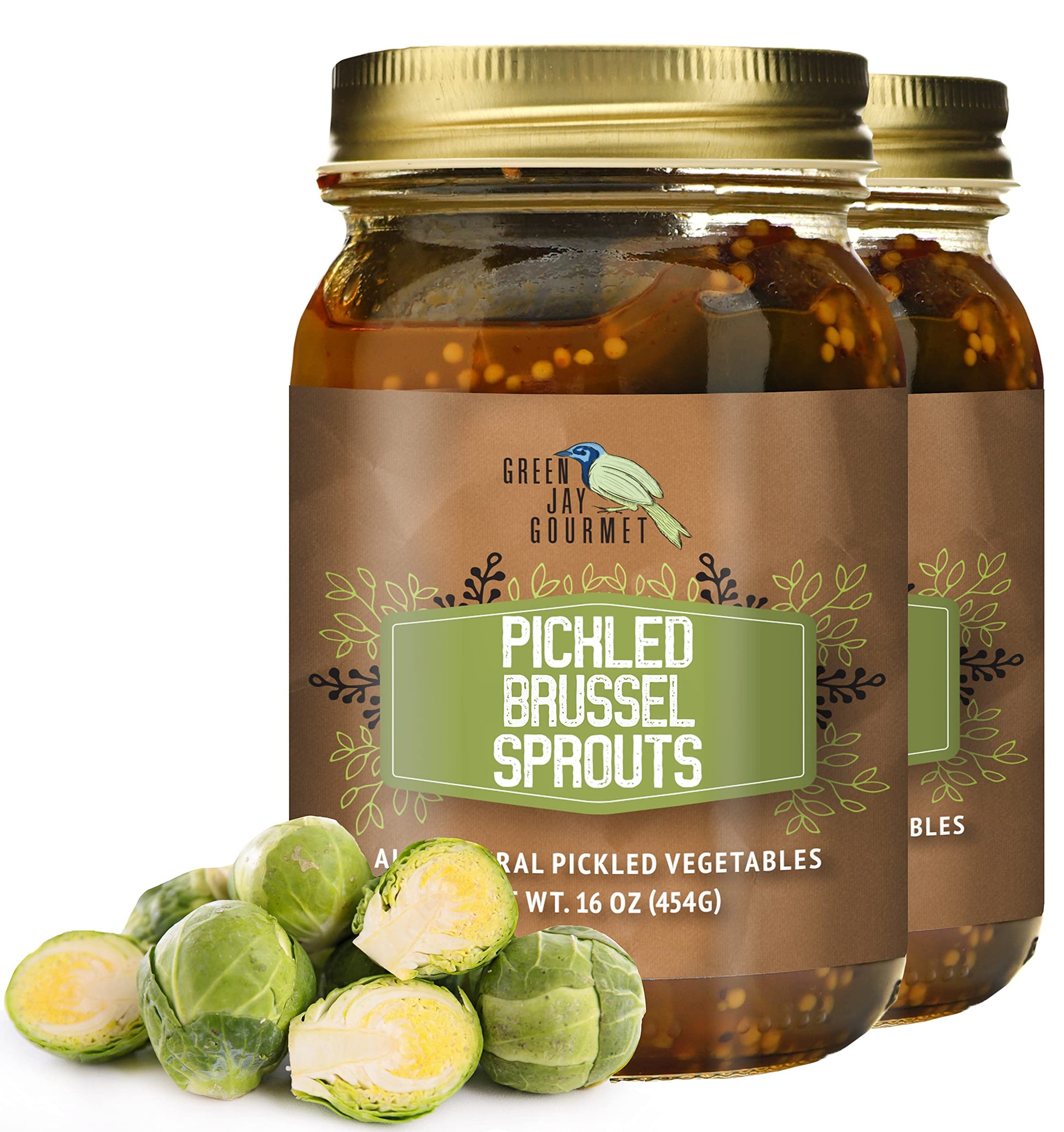 Green Jay Gourmet Pickled Brussel Sprouts in a Jar - Fresh Hand Jarred Vegetables for Cooking & Pantry - Home Grown Pre-Prepared