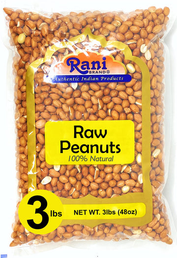Rani Peanuts, Raw Whole With Skin (Uncooked, Unsalted) 48Oz (3Lbs) 1.36Kg Bulk ~ All Natural | Vegan | Gluten Friendly | Fresh Product Of Usa ~ Spanish Grade Groundnut / Red-Skin