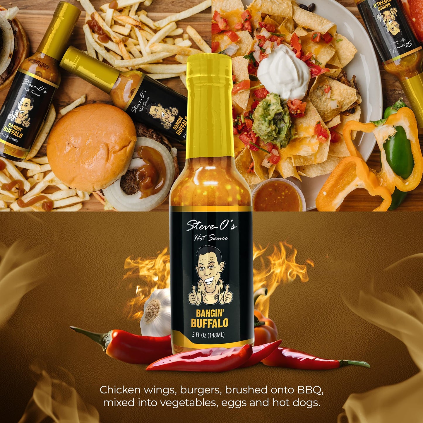 Steve-O'S Bangin' Buffalo Sauce | Creamy & Spicy Hot Red Sauce For Wings, Bbq, Veggies, Burgers & Eggs | 5 Fl Oz (12-Pack)