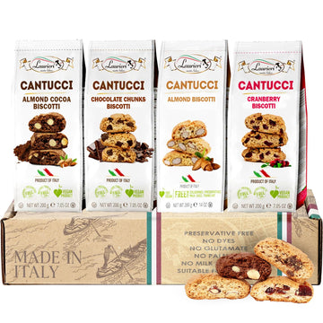 Biscotti Italian Cookies - Variety Pack Of 4 - Biscotti Gift Basket From Italy - Biscotti Individually Wrapped - Coffee Cookies
