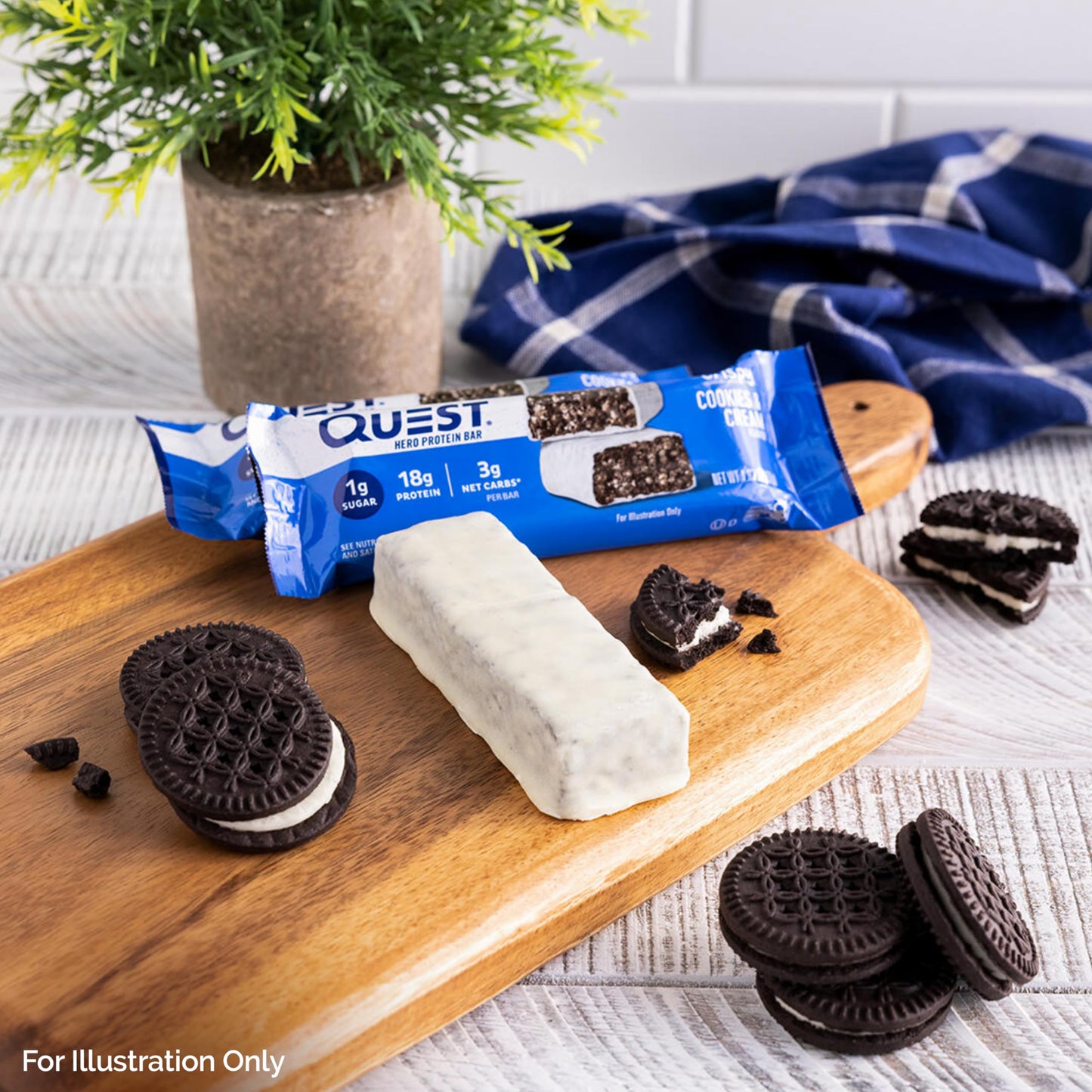 Quest Nutrition Crispy Cookies & Cream Hero Protein Bar  18g Protein  1g Sugar  3g Net Carb  Gluten Free  Protein Snack  Keto Friendly  4 Count