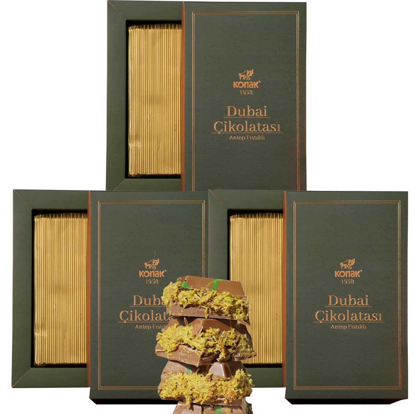 Dubai Chocolate 7Oz Kunafa Pistachio Rich Milk Chocolate 200 Gram  Individually Wrapped Fresh  Top-Grade Pistachio - Gift Box For Birthday - Congratulations - Christmas Amazing Pack (Pack Of 3)