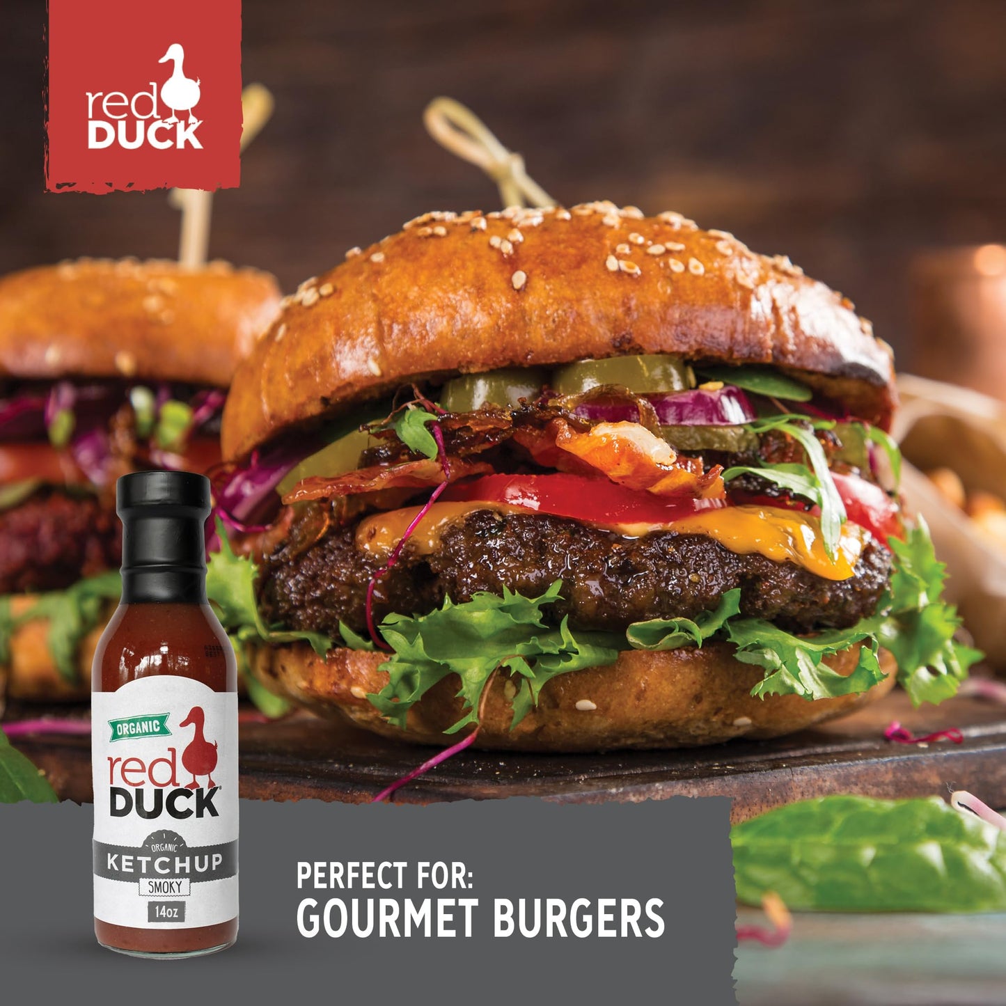 Red Duck Smoky Organic Ketchup, Vegan, All Natural, 14 oz, Model 95A