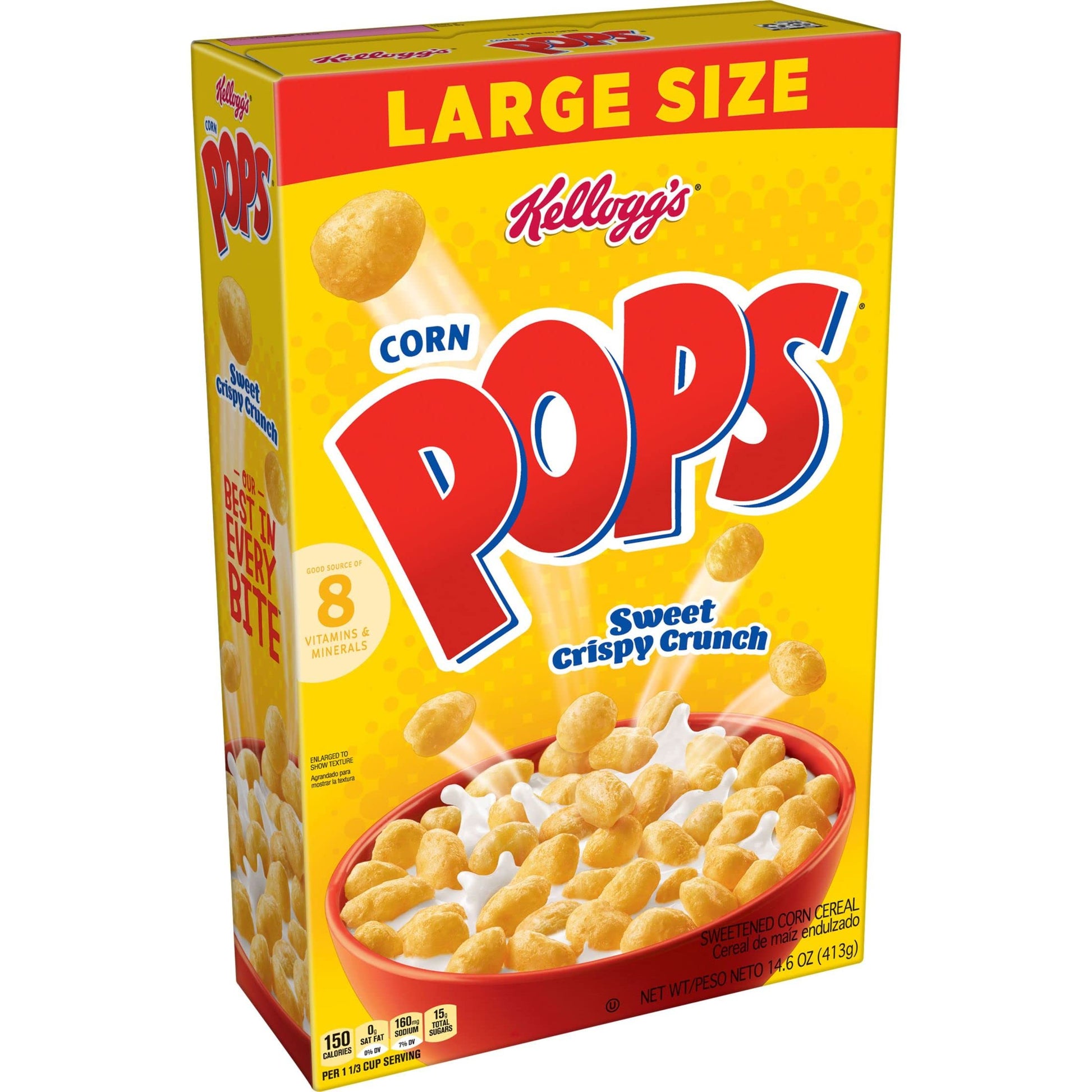 Corn Pops Breakfast Cereal, 8 Vitamins and Minerals, Kids Snacks, Large Size, Original, 14.6oz Box (1 Box)