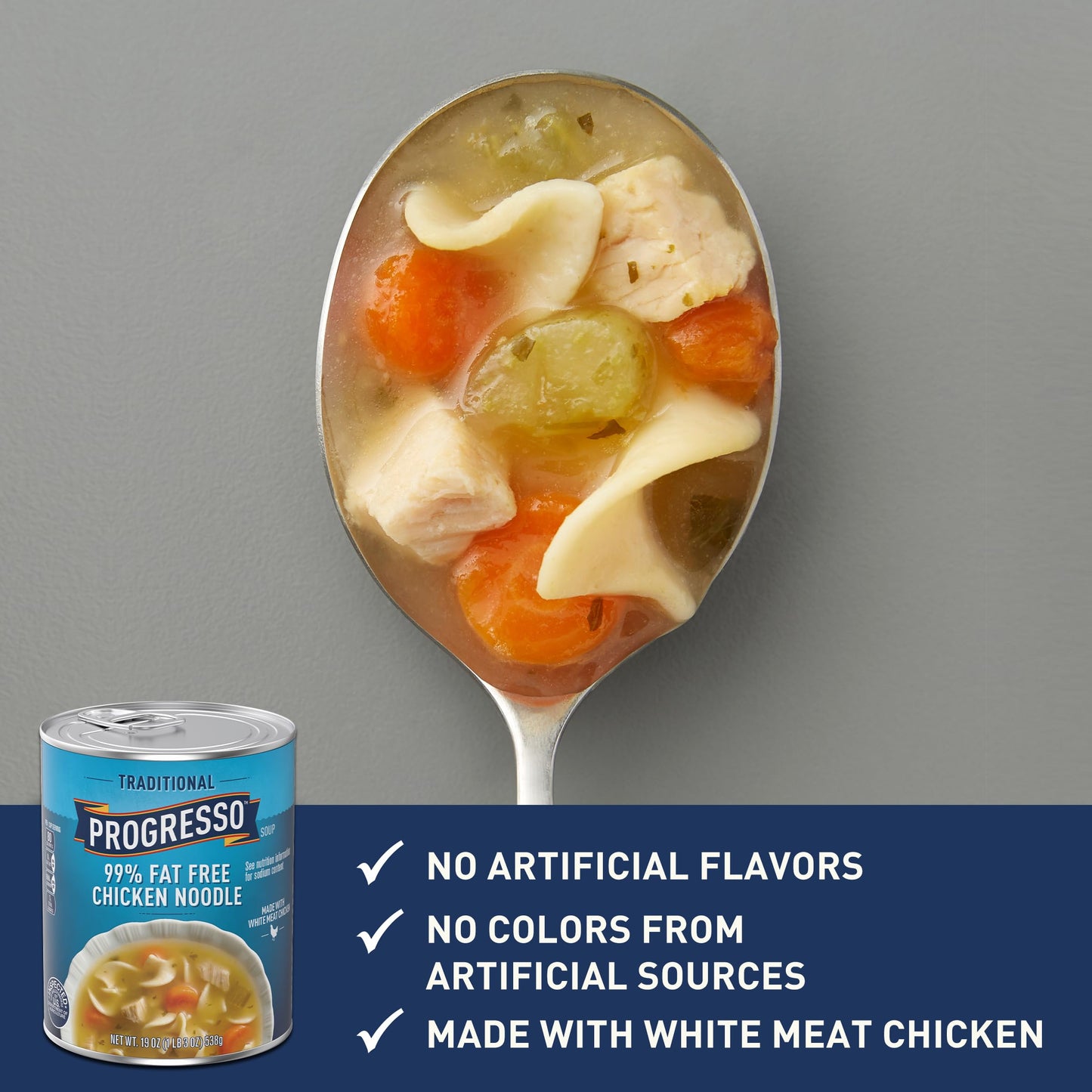 Progresso Traditional 99% Fat Free Chicken Noodle Soup, 19 oz, Pack of 12 - Healthy Comfort Food, Convenient Canned Meal