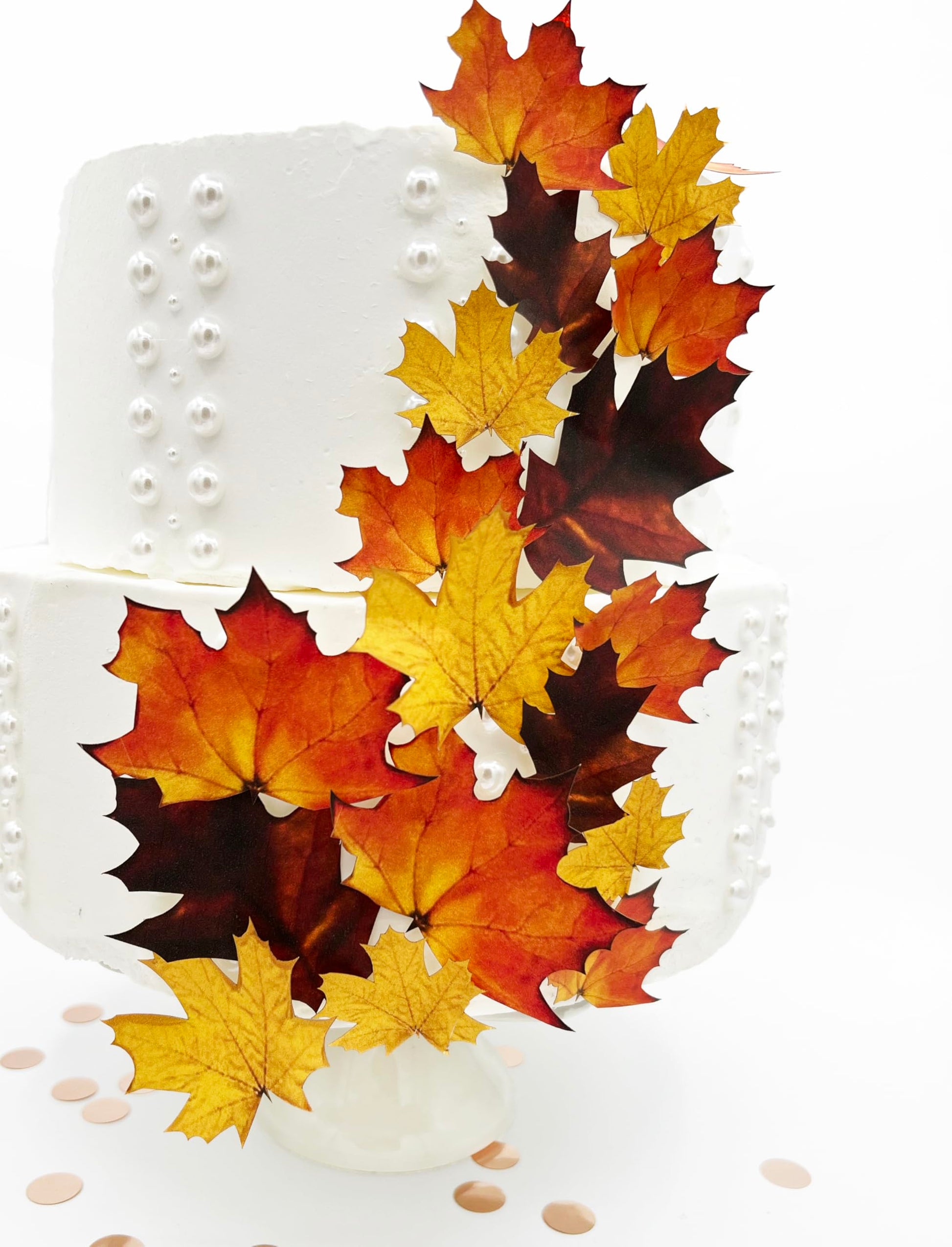 Sugar Robot Inc. Edible Fall Leaves Set of 15 - Wafer Cake & Cupcake Toppers - 3 to 1.5 inches - Red Orange Yellow Brown Leaves
