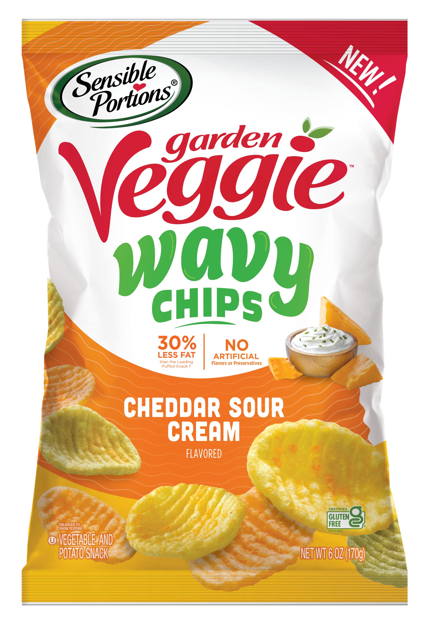 Sensible Portions Garden Veggie Wavy Cheddar Sour Cream Chips, 6 oz
