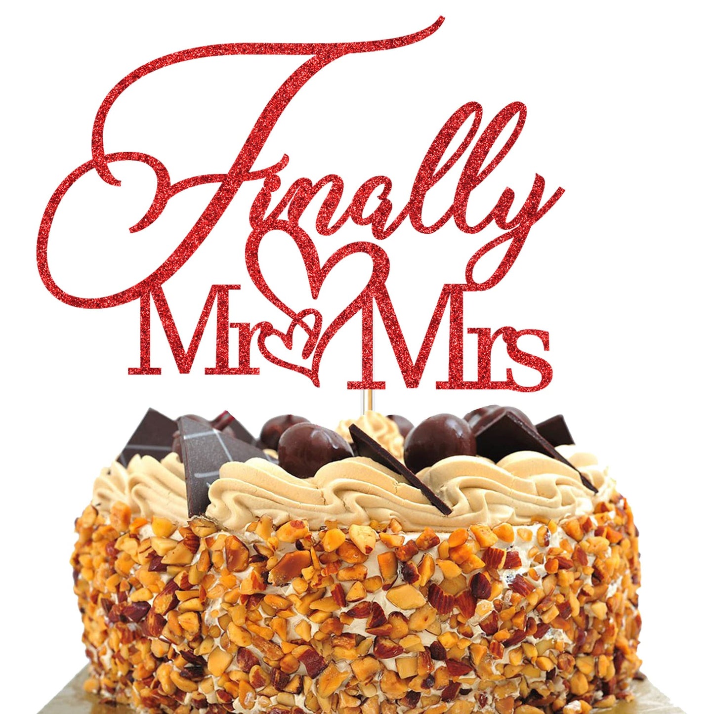 Alewoaly Cake Topper, Mr & Mrs Wedding Anniversary Decorations, Red, Cardboard, Model HD